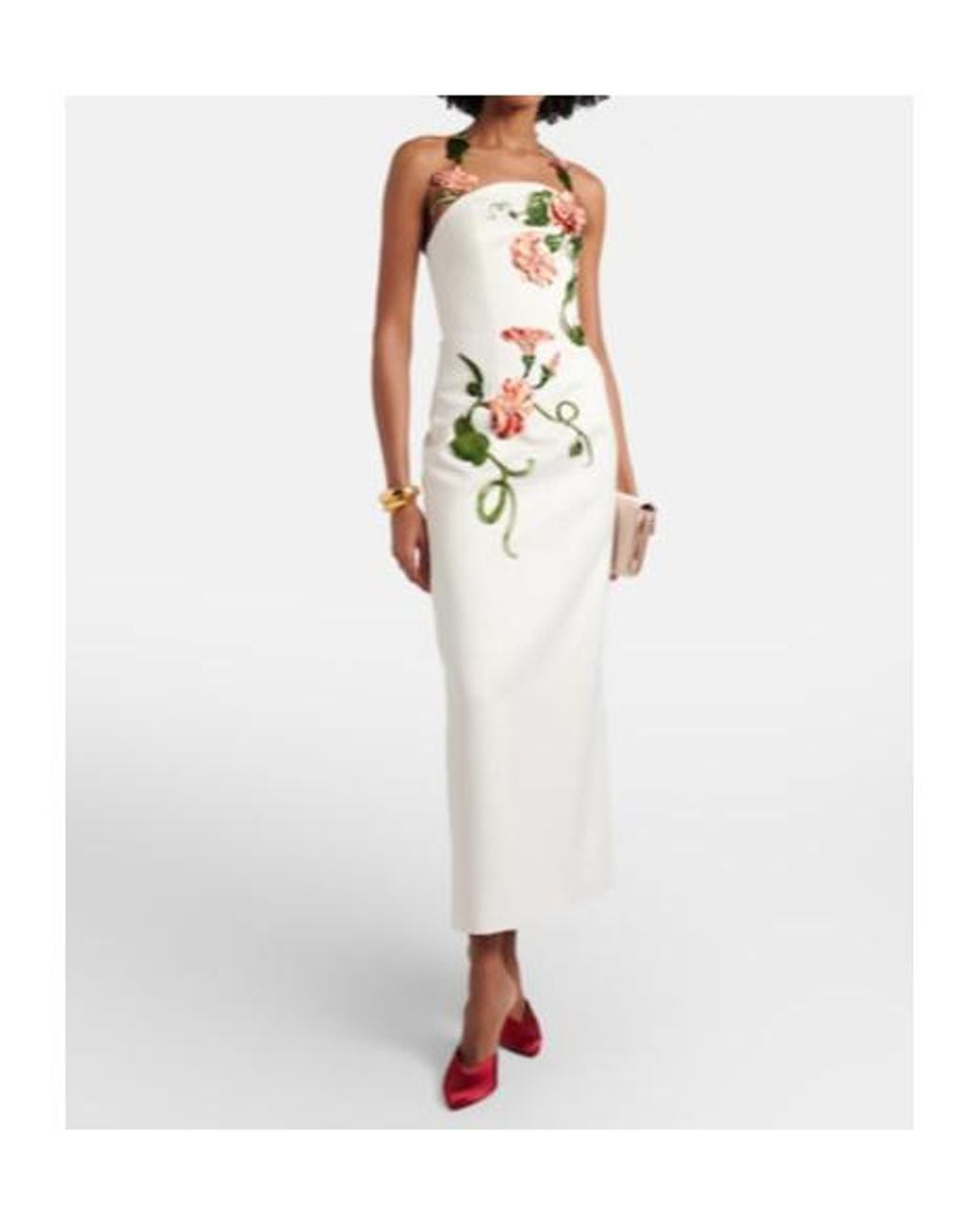 Leo White Floral-Appliqué Halterneck Gown