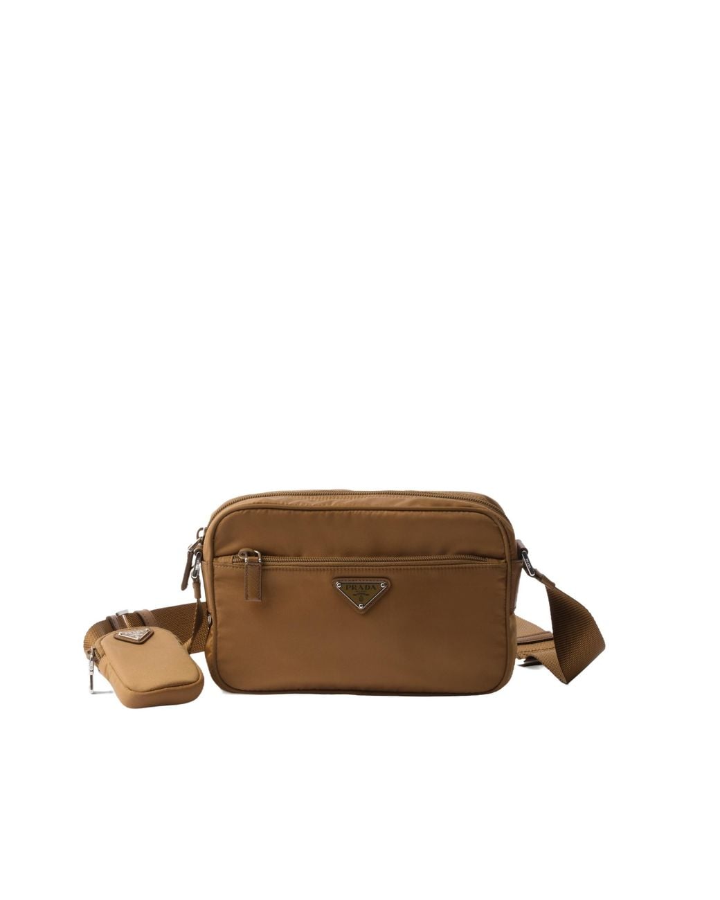 Prada Brown Logo Plaque Zipped Shoulder Bag
