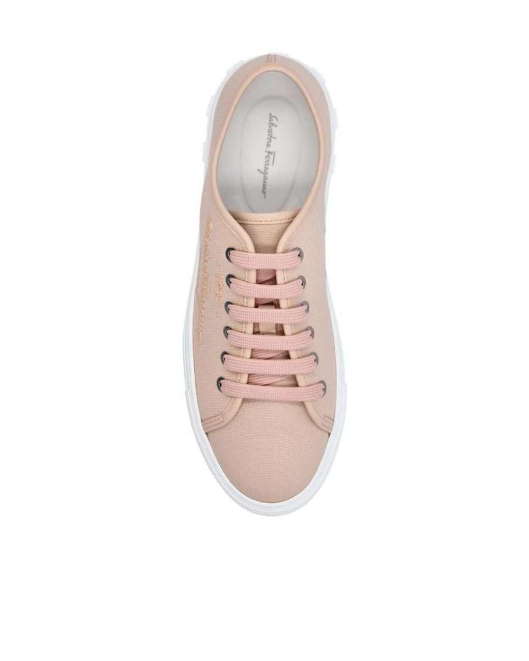 Ferragamo Pink Ferragamo Logo Embossed Lace-Up Sneakers