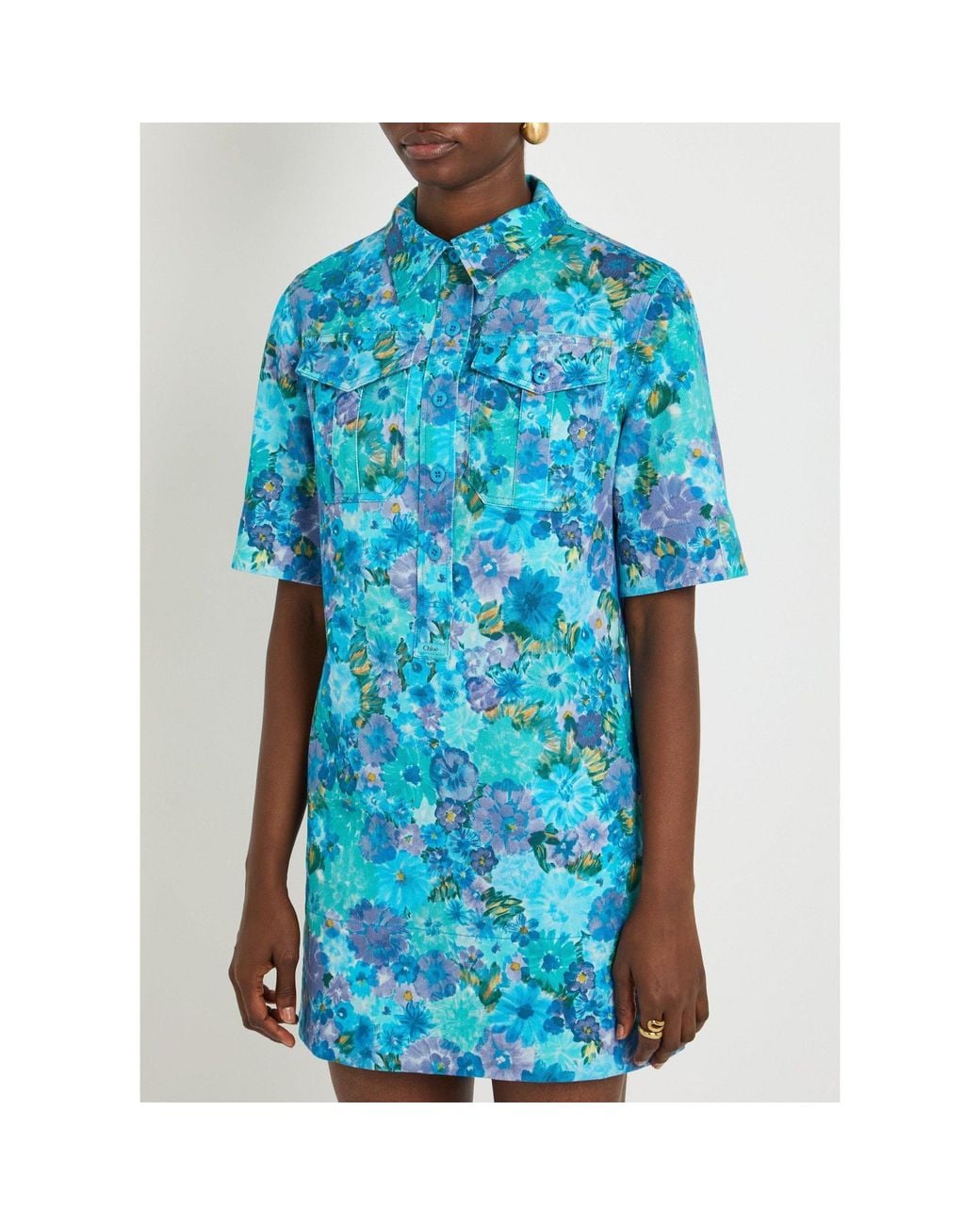 Chloé Blue Floral-Print Shirtdress
