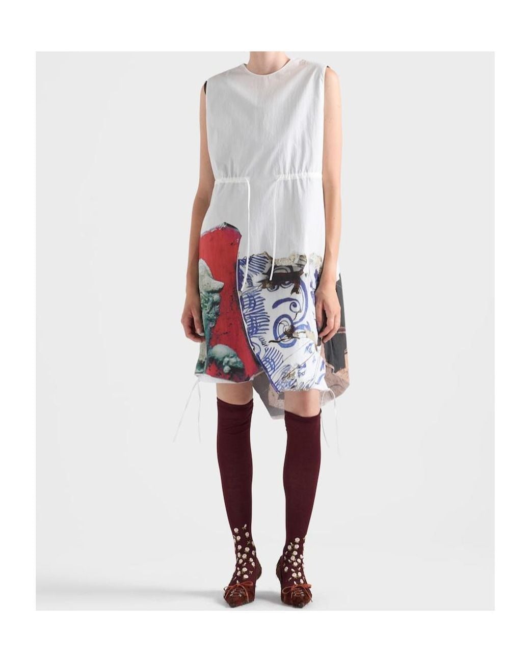 Prada White Printed Compact Fabric Dress