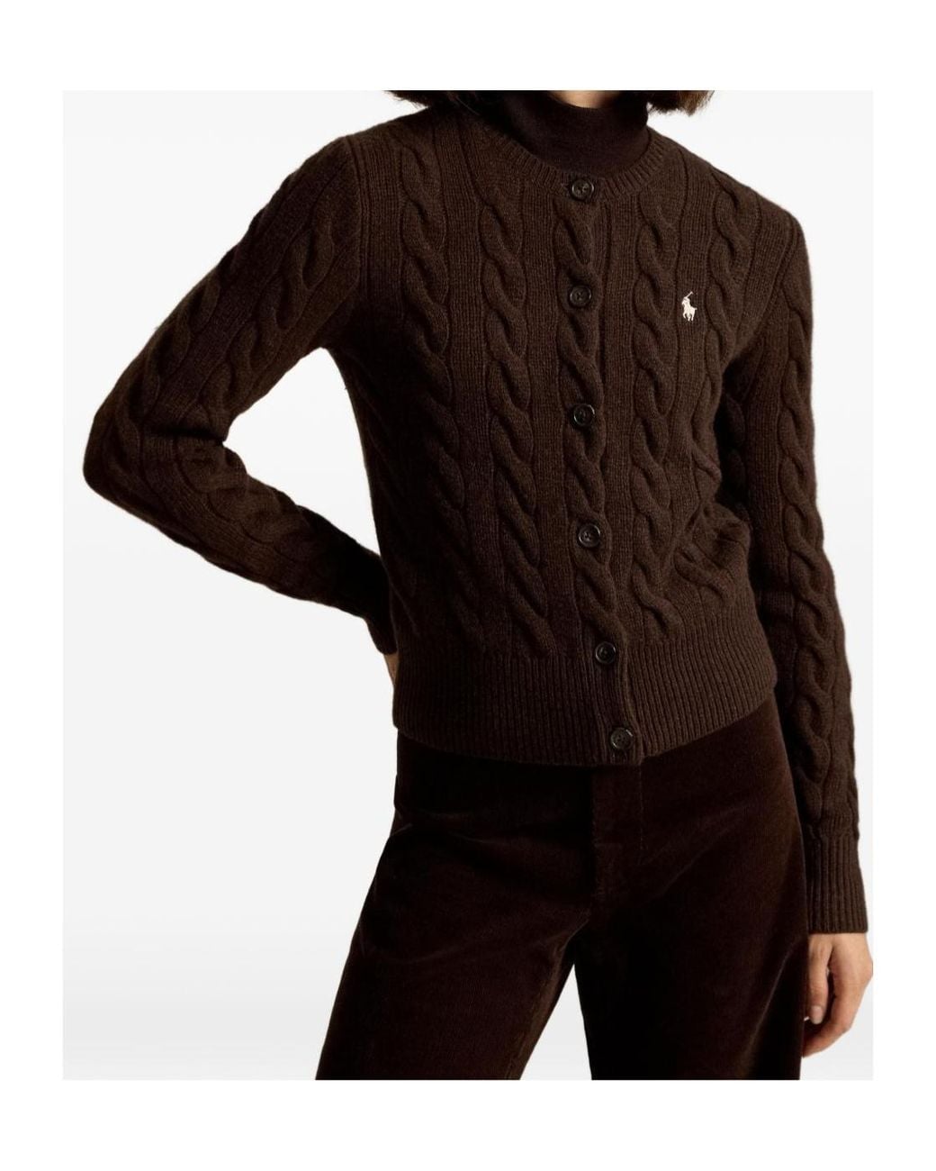 Polo Ralph Lauren Brown Cable-Knit Wool-Cashmere Cardigan