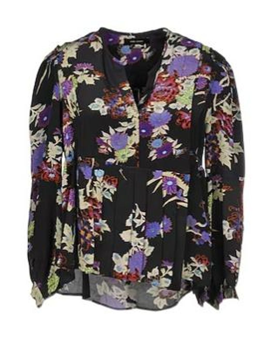 Isabel Marant Black V-Neck Long Sleeve Floral Shirt