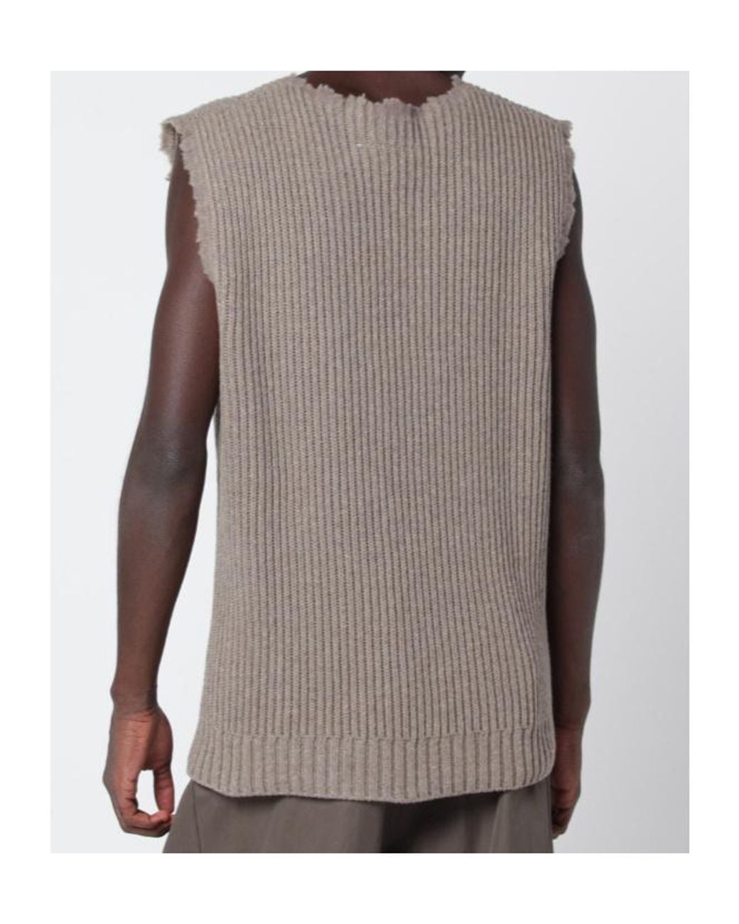 MM6 by Maison Margiela Gray Frayed-Edge Ribbed-Knit Vest for men