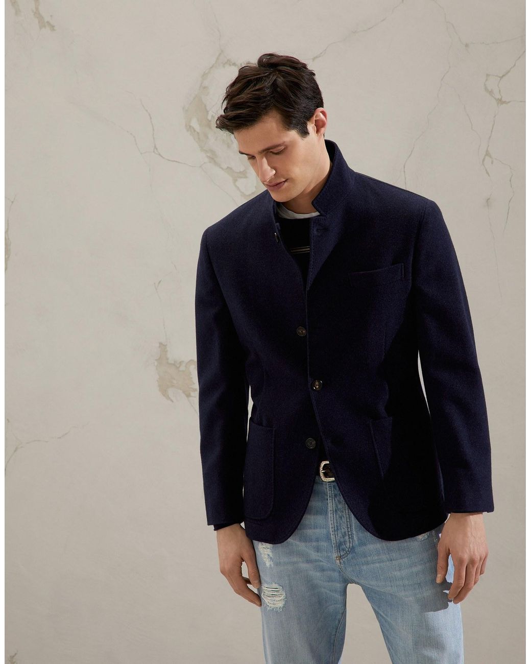 Brunello Cucinelli Blue Long Sleeved Single Breasted Blazer for men