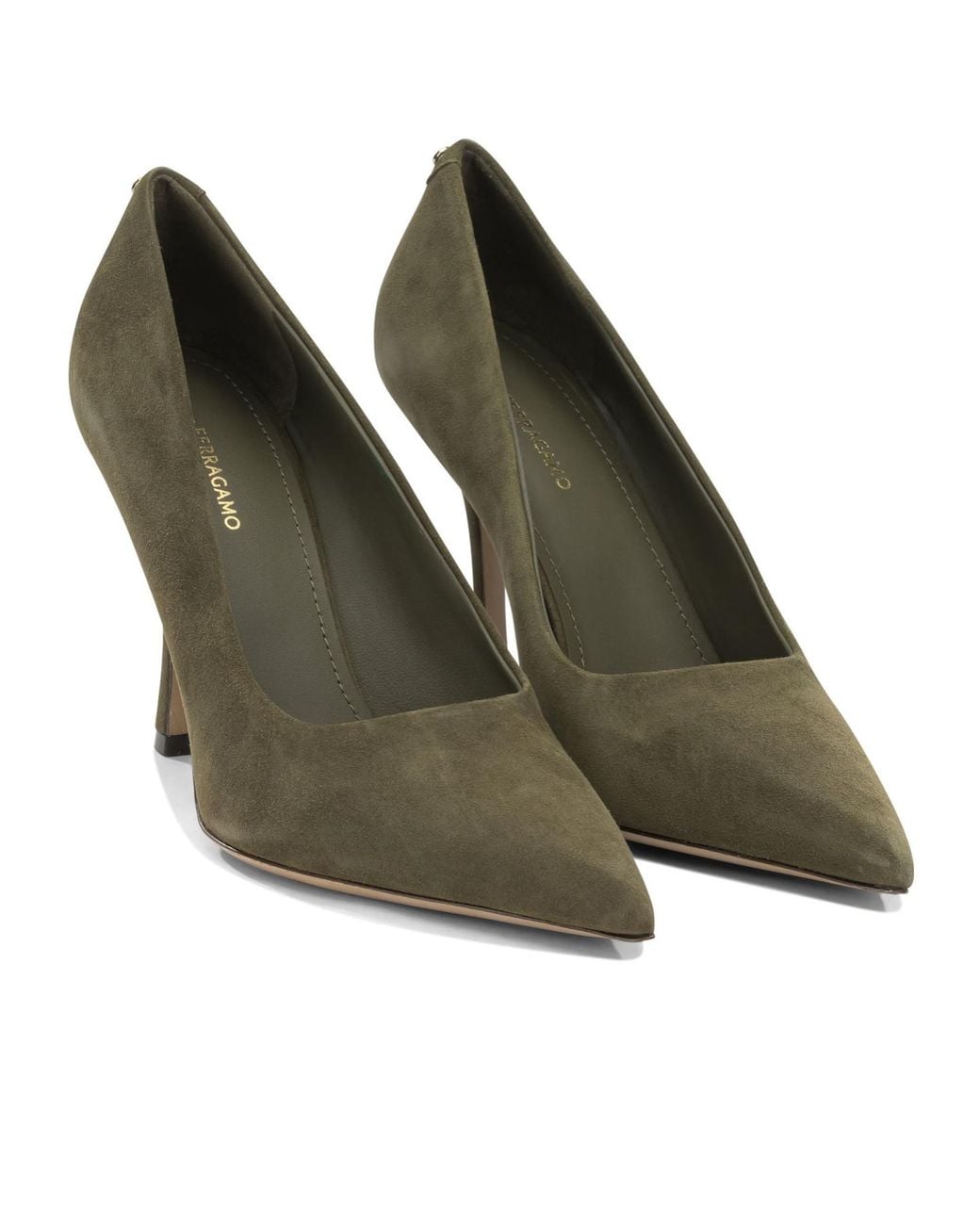 Ferragamo Green Pointed-Toe Suede Pumps