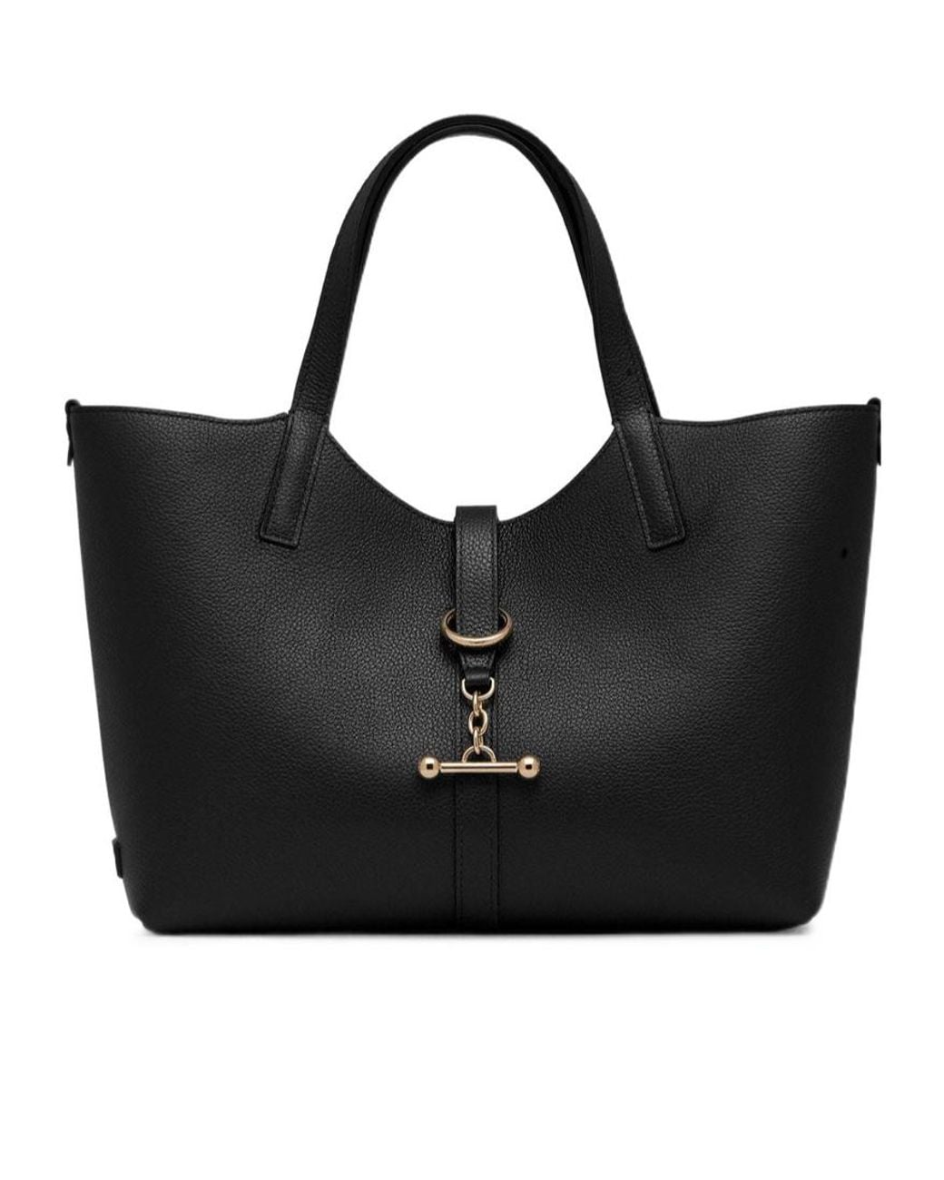 Strathberry Black Midi Kite Leather Bar-Detail Tote Bag