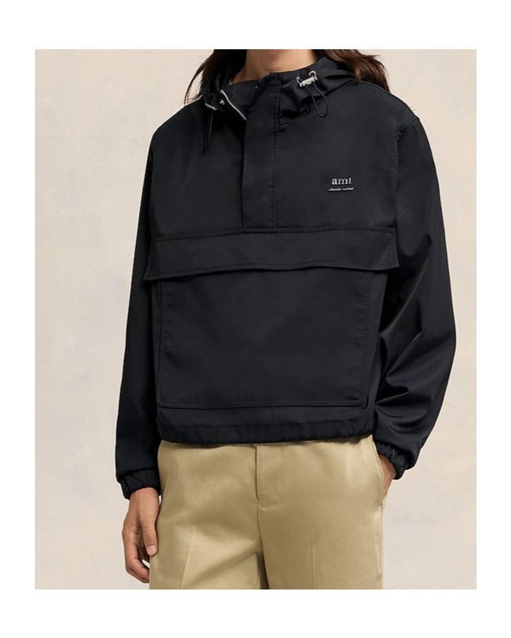 AMI Black Ami Logo Lettering Hooded Jacket for men