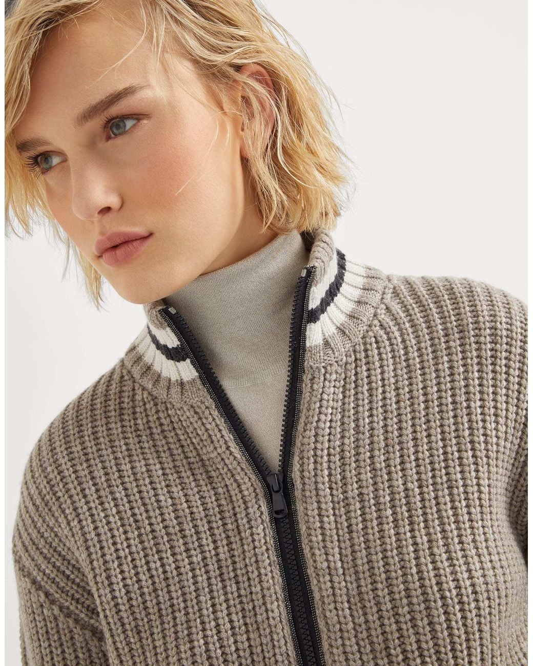 Brunello Cucinelli Brown Cashmere Cardigan With Shiny Trims