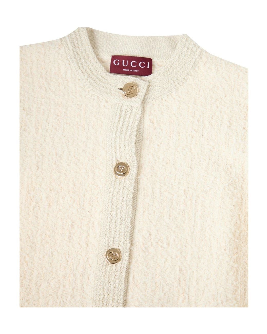 Gucci Natural Cream Textured Tweed Stand-Collar Jacket