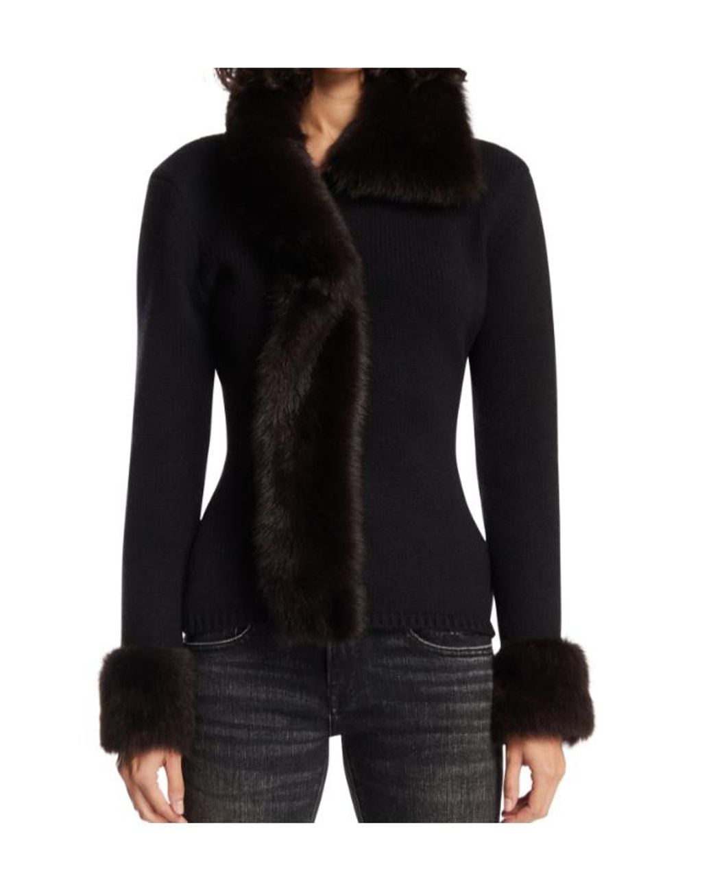 Magda Butrym Black Faux Fur Trim Cardigan