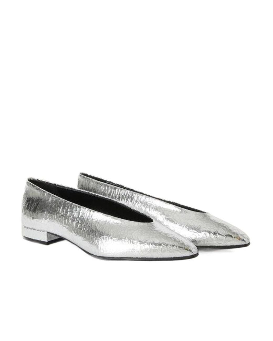 Loro Piana Gray Rebecca Crack-Texture Ballet Shoes