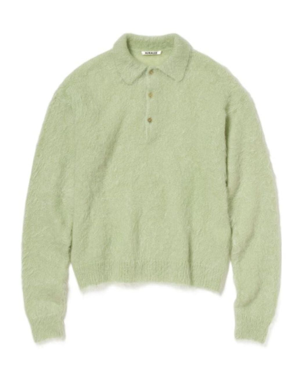 Auralee Green Long-Sleeved Brushed Polo Sweater for men