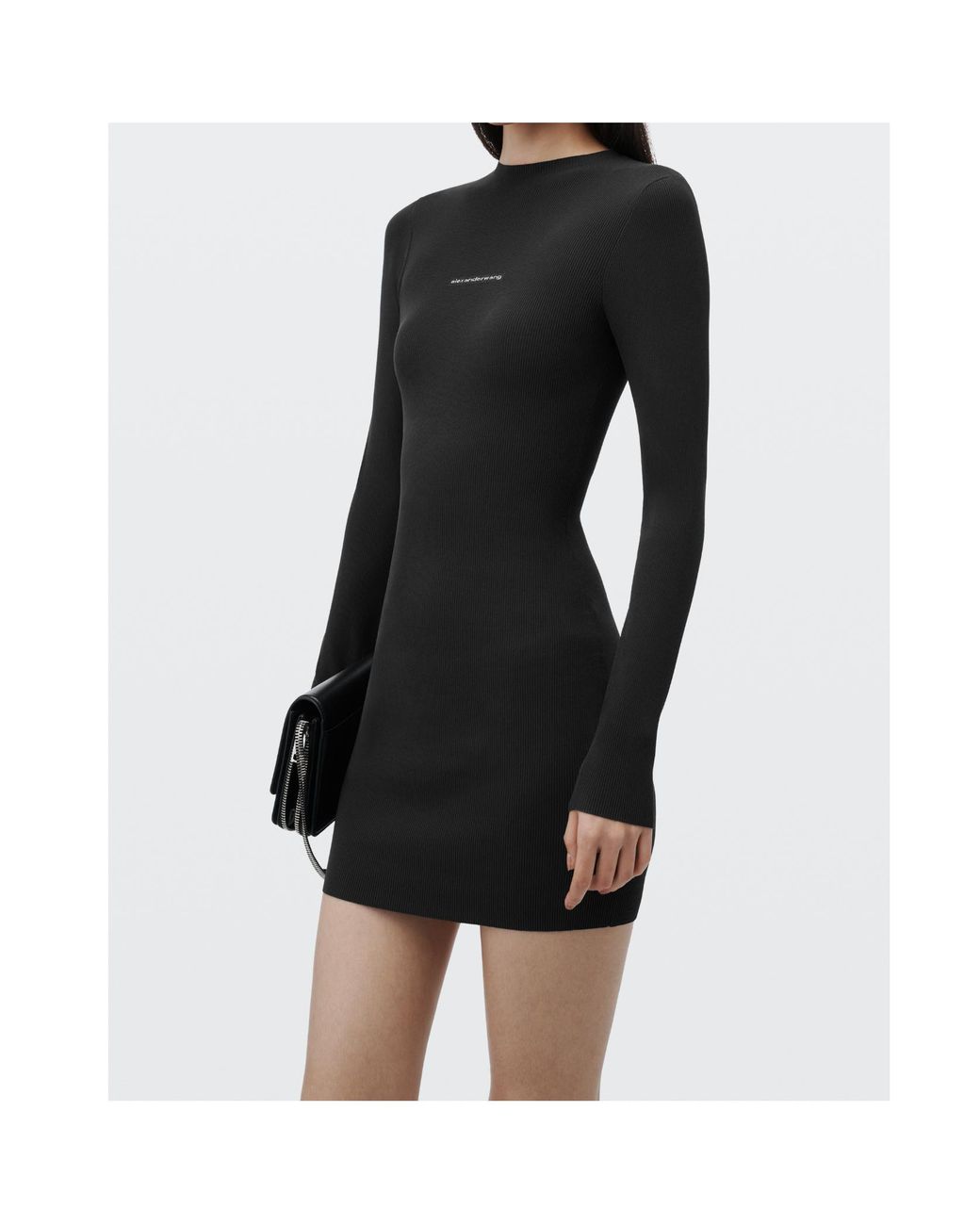 Alexander Wang Black Logo Long-Sleeved Crewneck Mini Dress