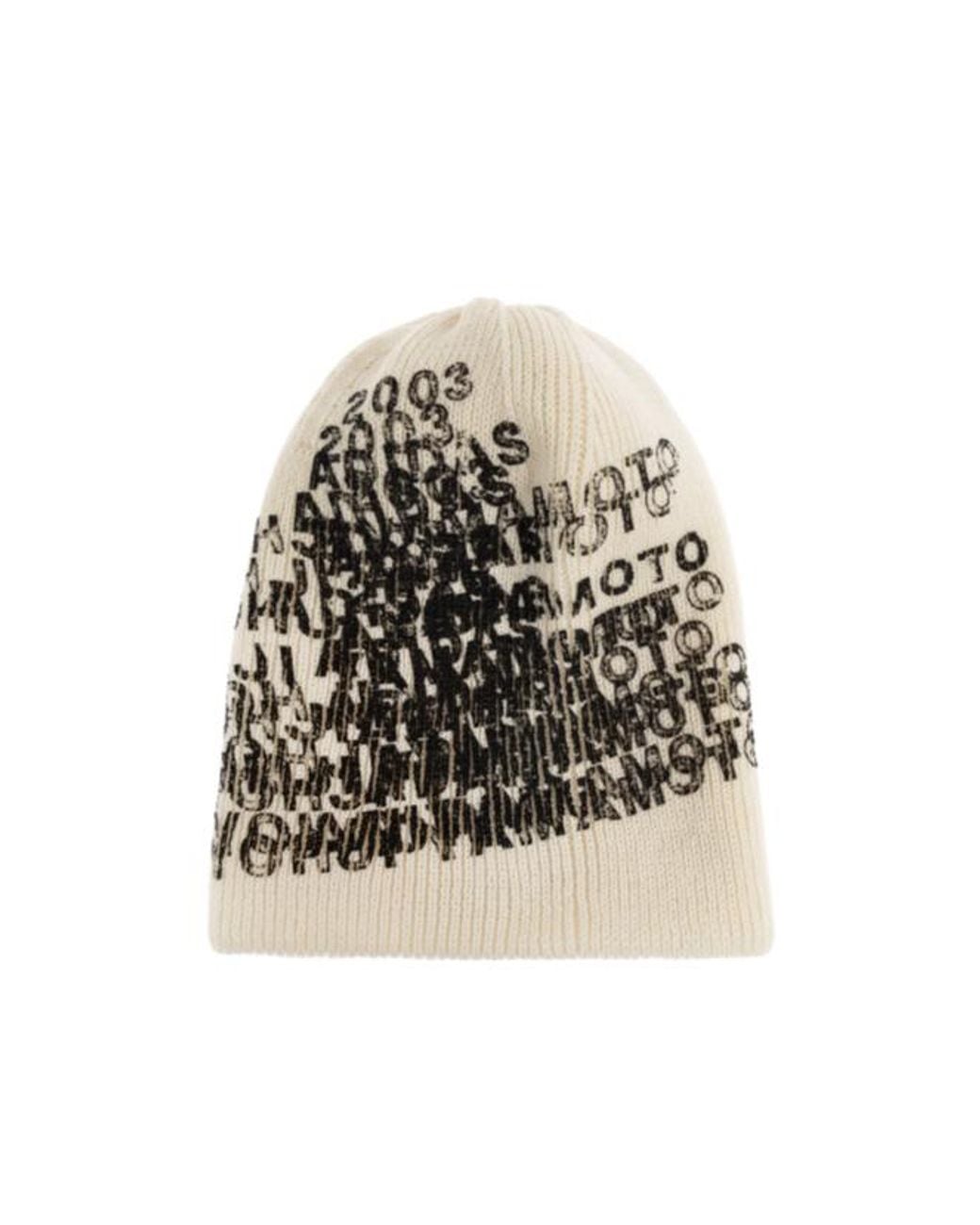 Y-3 White Printed Ribbed-Knit Beanie for men