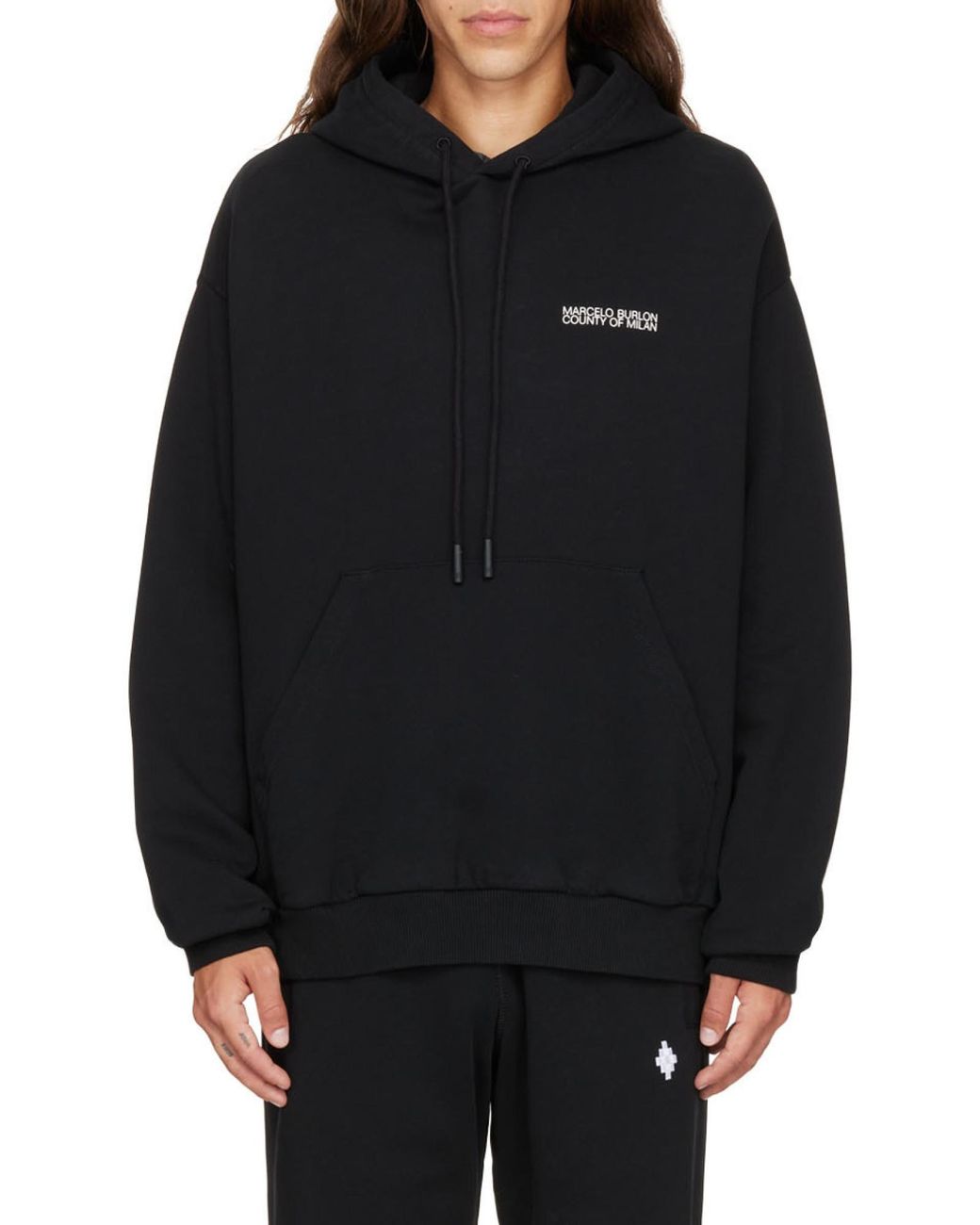 Marcelo Burlon Black County Of Milan Logo Printed Drawstring Hoodie for men