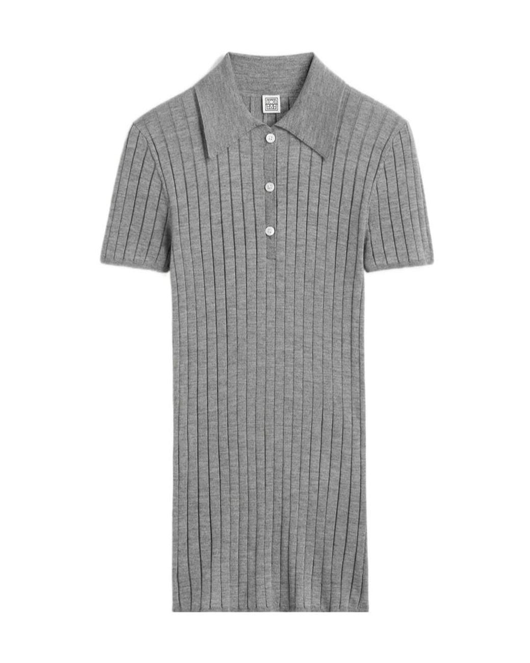 Totême Gray Totême Button Detailed Ribbed-Knit Polo Shirt