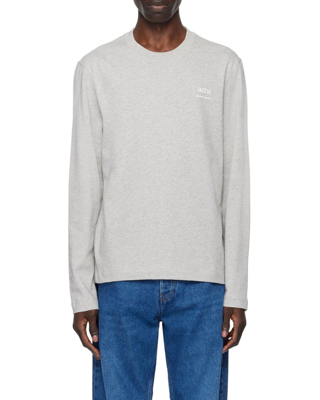 AMI Gray Ami Long Sleeved Crewneck T-Shirt for men