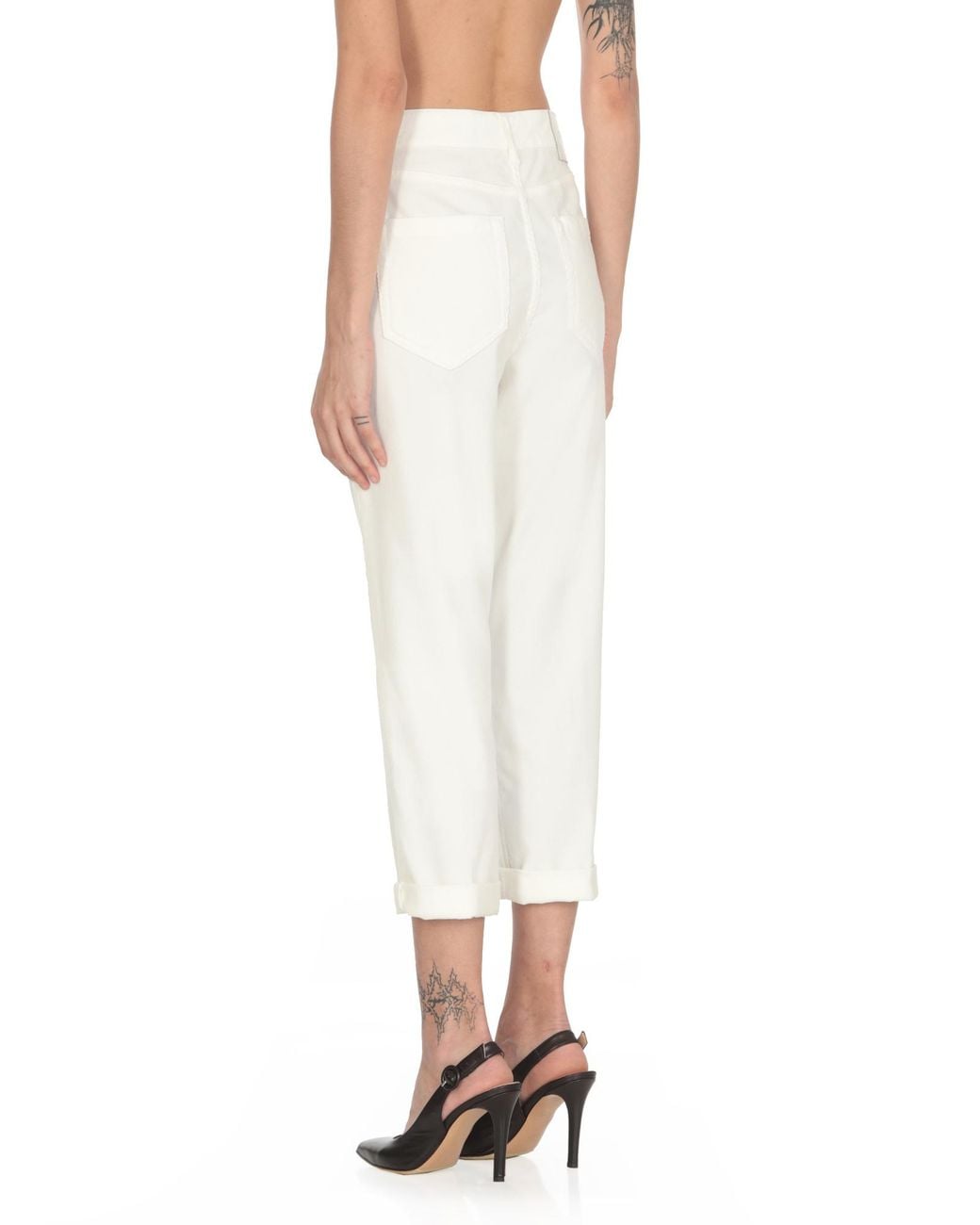 Dondup White Logo-Patch Cropped Trousers
