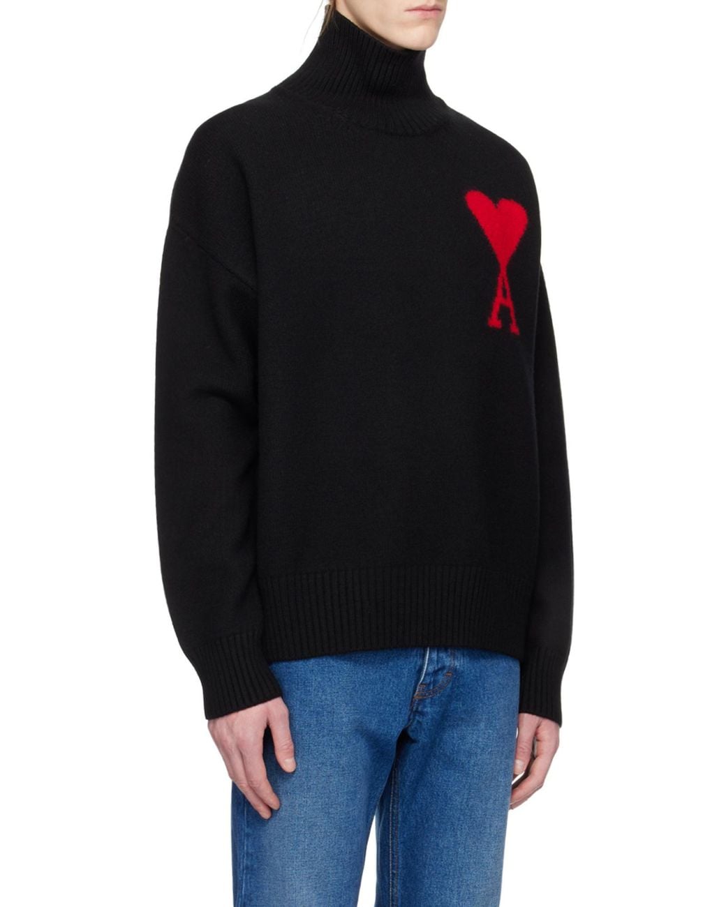 AMI Black Ami De Coeur Roll Neck Jumper for men