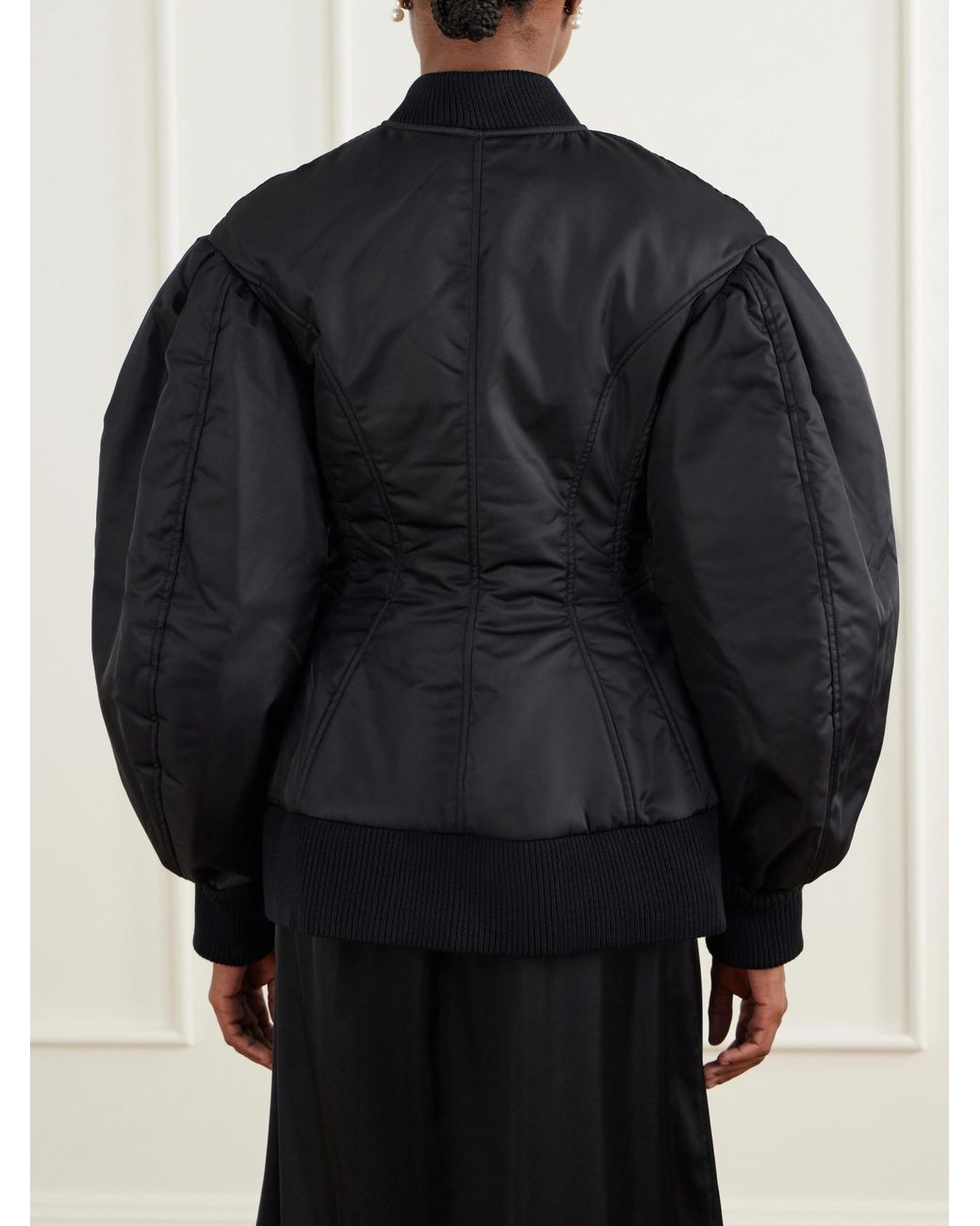 Simone Rocha Black Satin Bomber Jacket