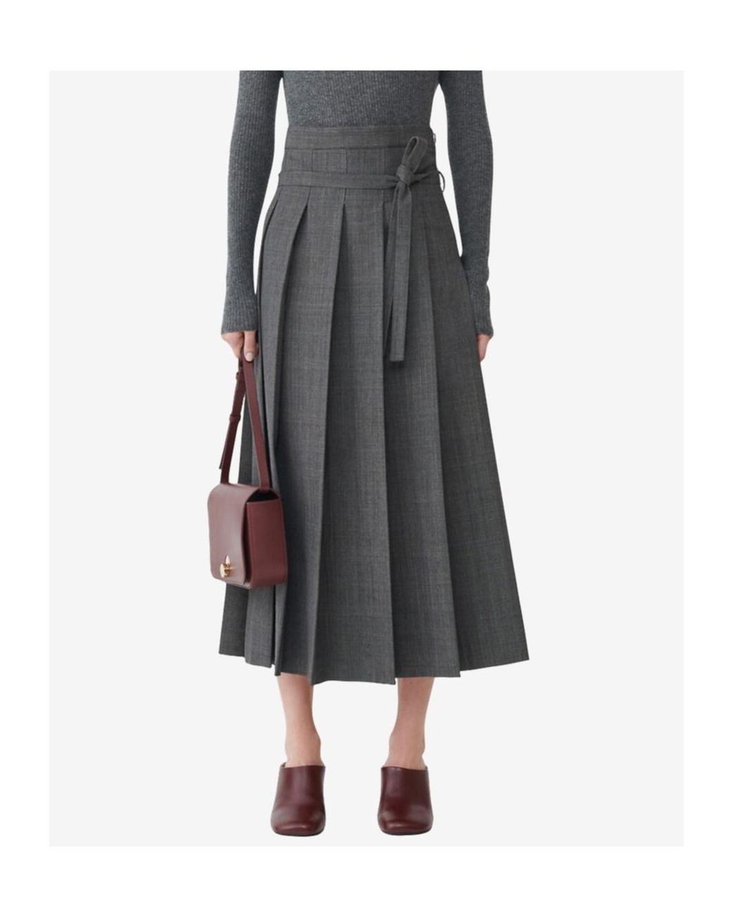 Fabiana Filippi Gray Strap Detailed Pleated Midi Skirt