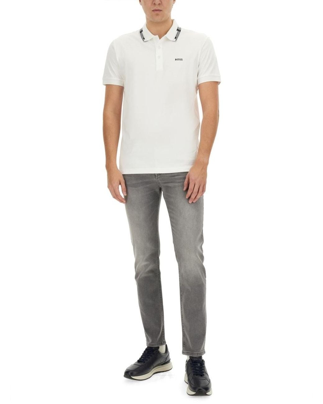 Boss White Logo-Print Polo Shirt for men
