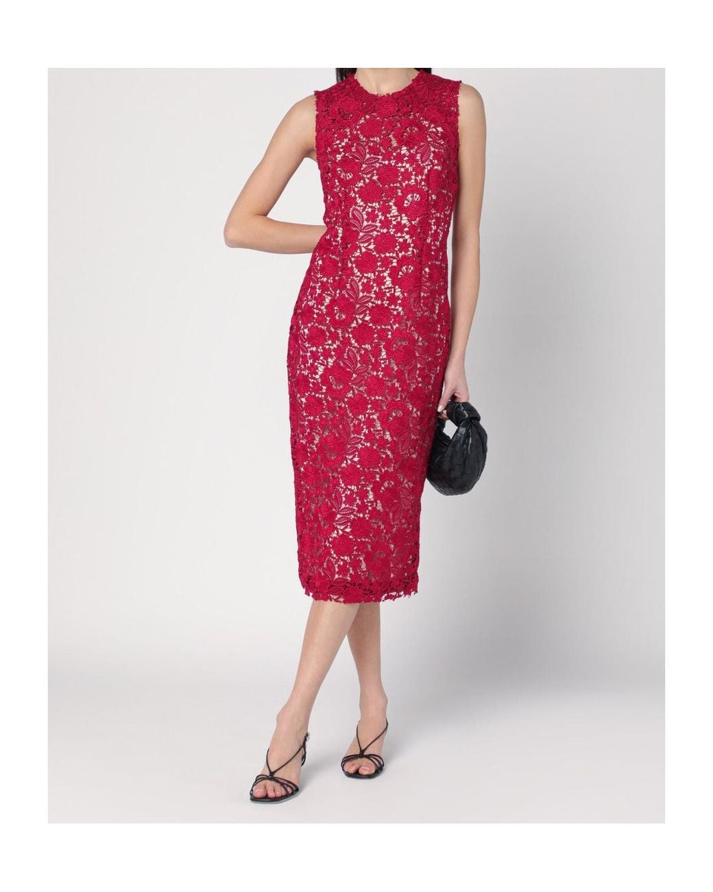 P.A.R.O.S.H. Red Sleeveless Lace Midi Dress
