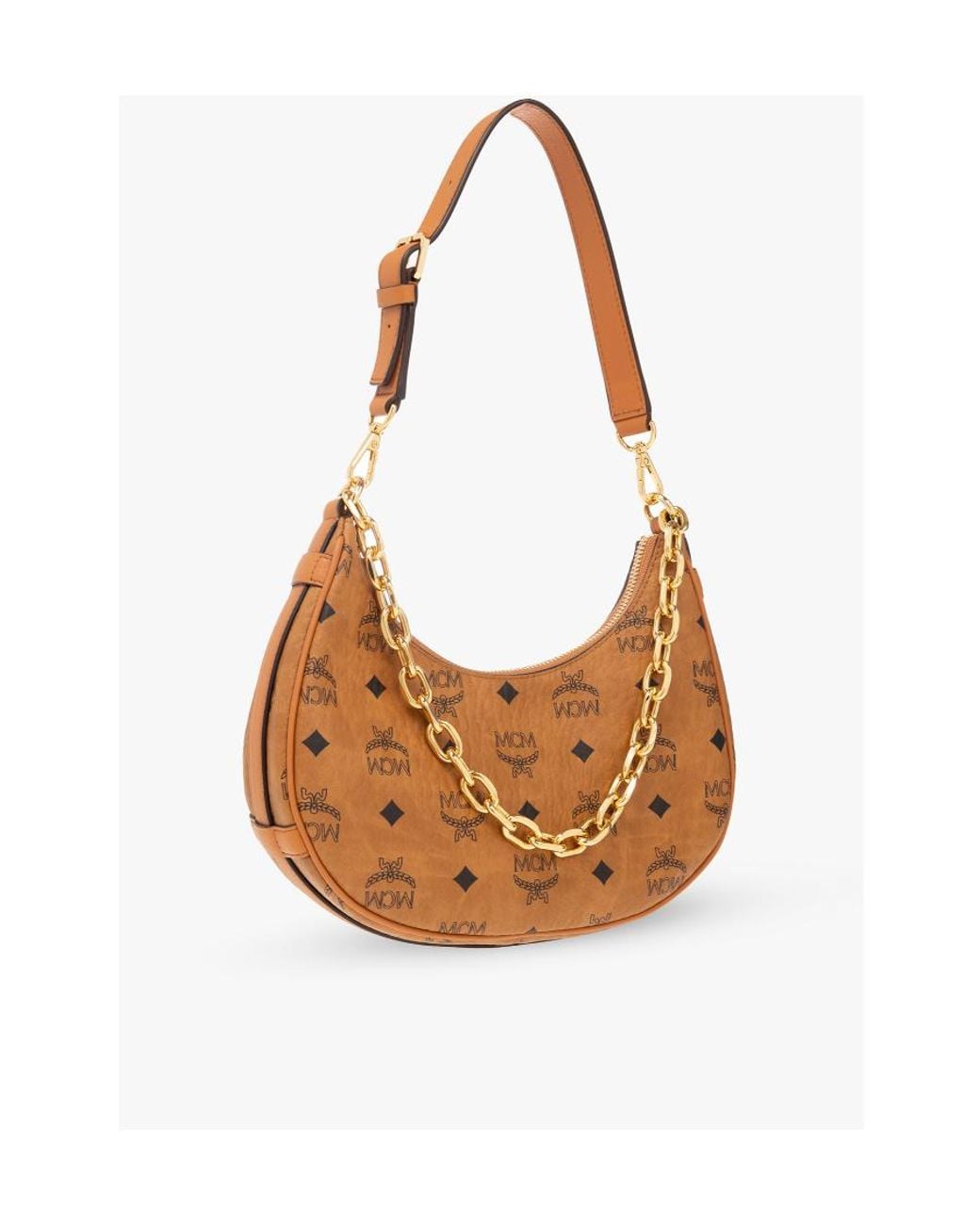 MCM White Aren Crescent Zipped Small Shoulder Bag
