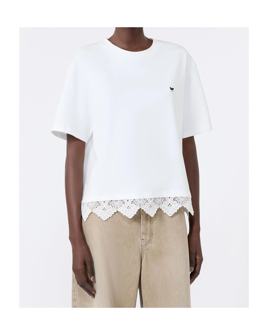 Weekend by Maxmara White Lace Trim Boxy T-Shirt