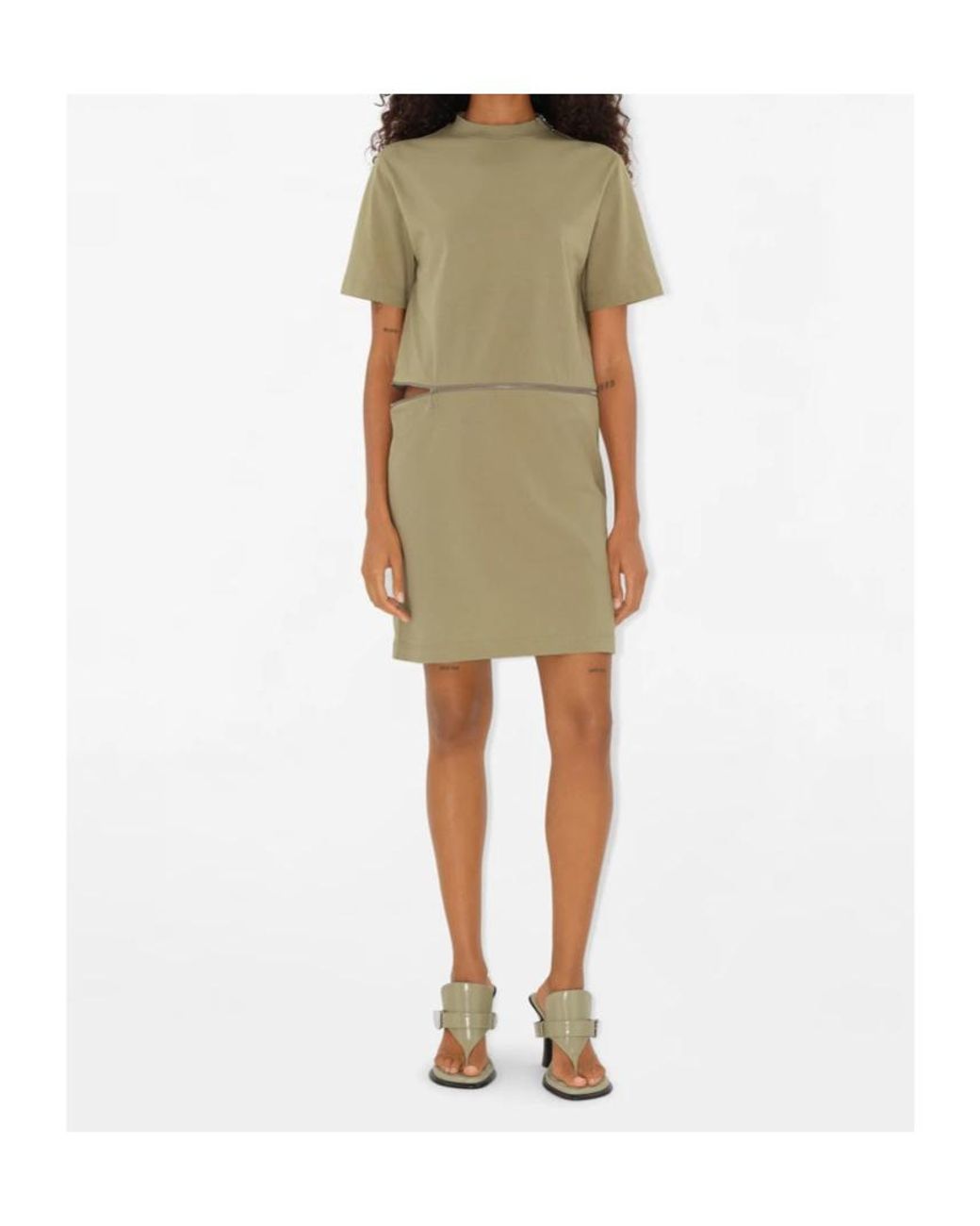 Burberry Green Logo-Embroidered Cotton Dress
