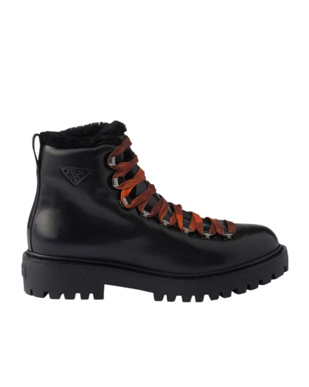 Prada Black Antiqued Leather Lace-Up Ankle Boots for men