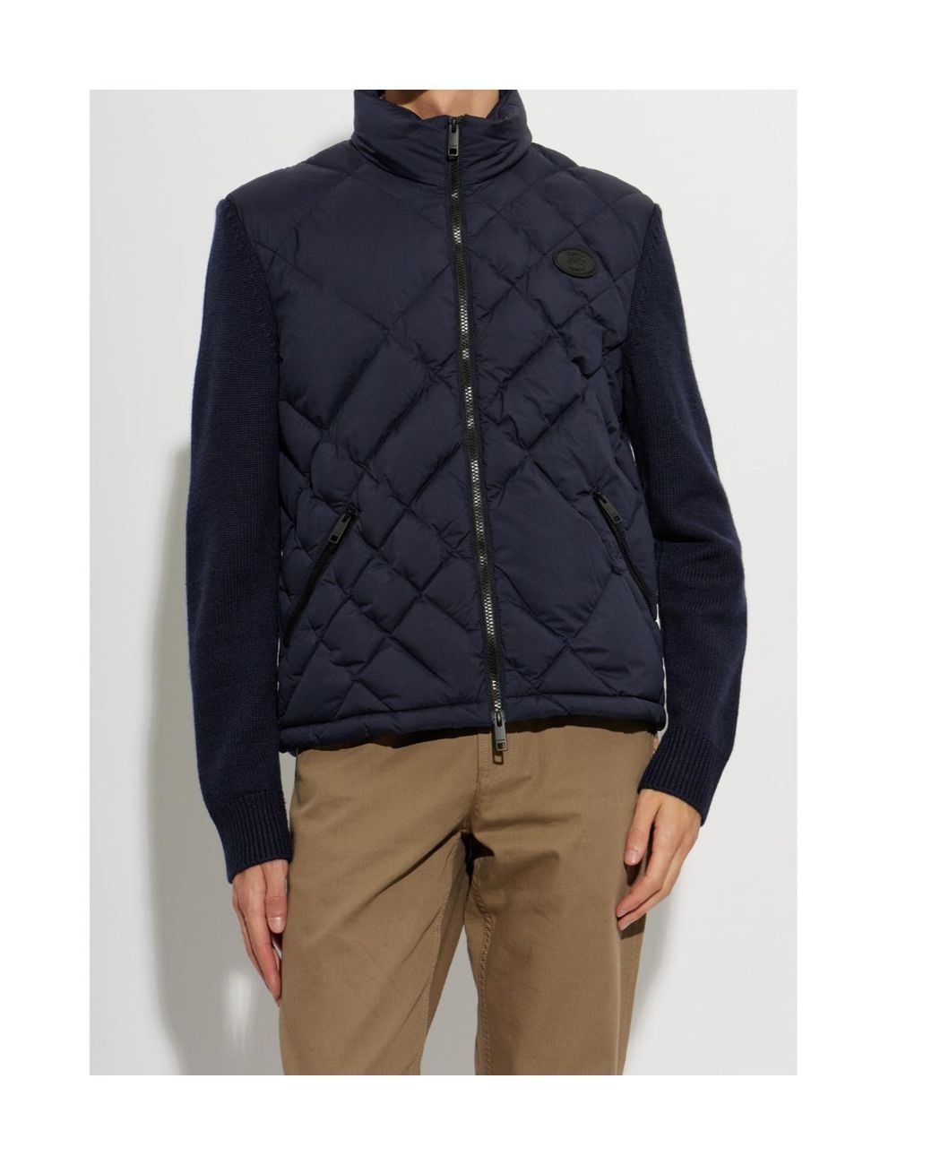 Burberry Blue Knit-Sleeved Quilted Jacket for men