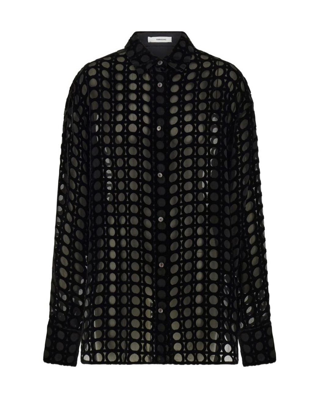 Ferragamo Black Ferragamo Devoré-Effect Long-Sleeved Shirt