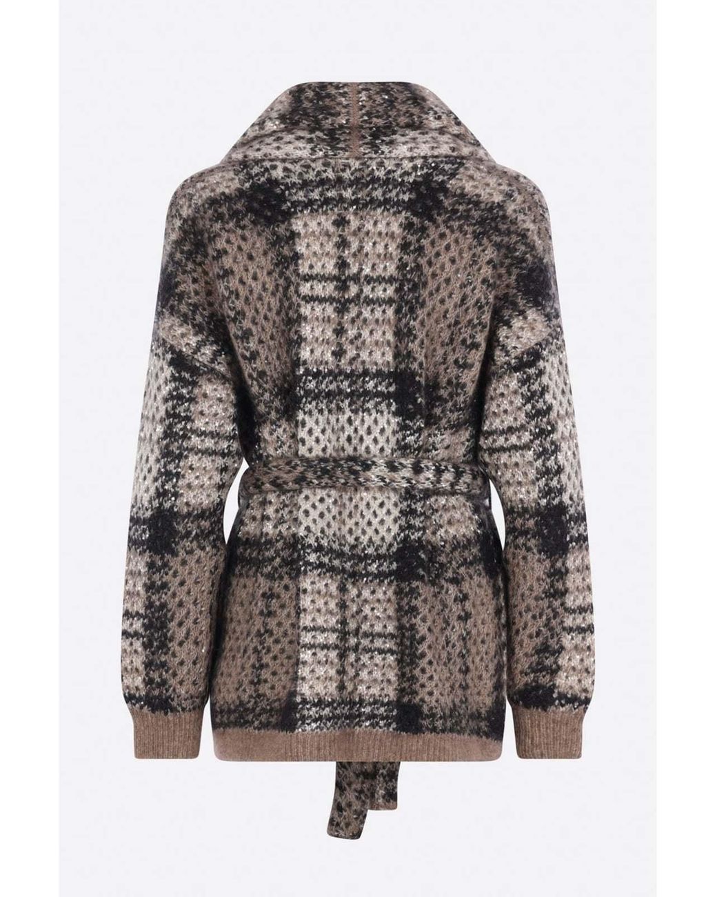 Brunello Cucinelli Gray Belted Jacquard Cardigan