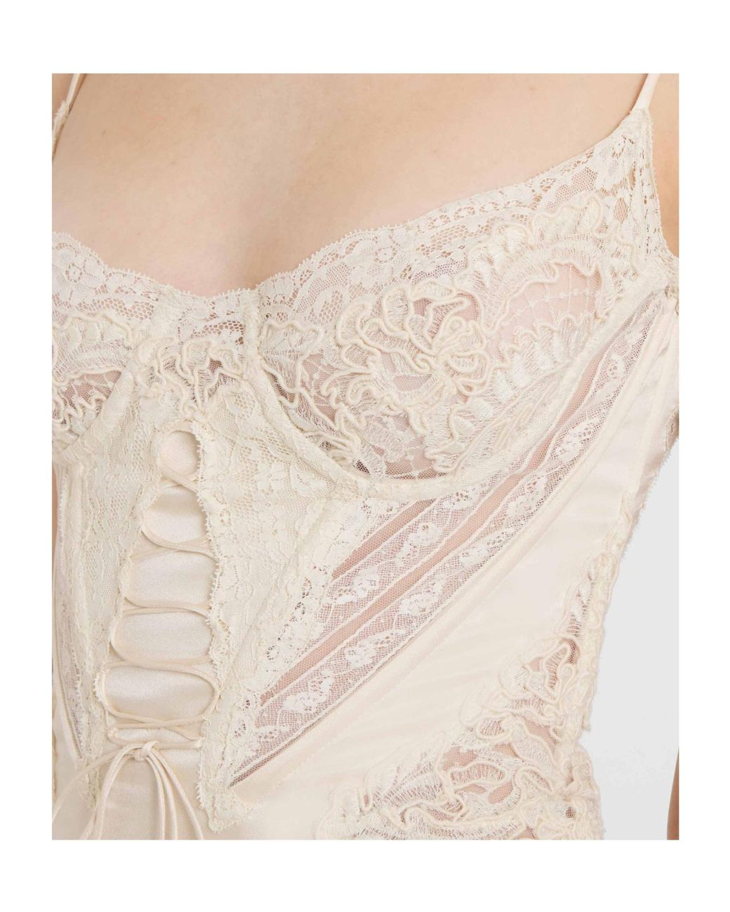 Ermanno Scervino White Silk Satin Lingerie Midi Dress With Rebrodé Lace