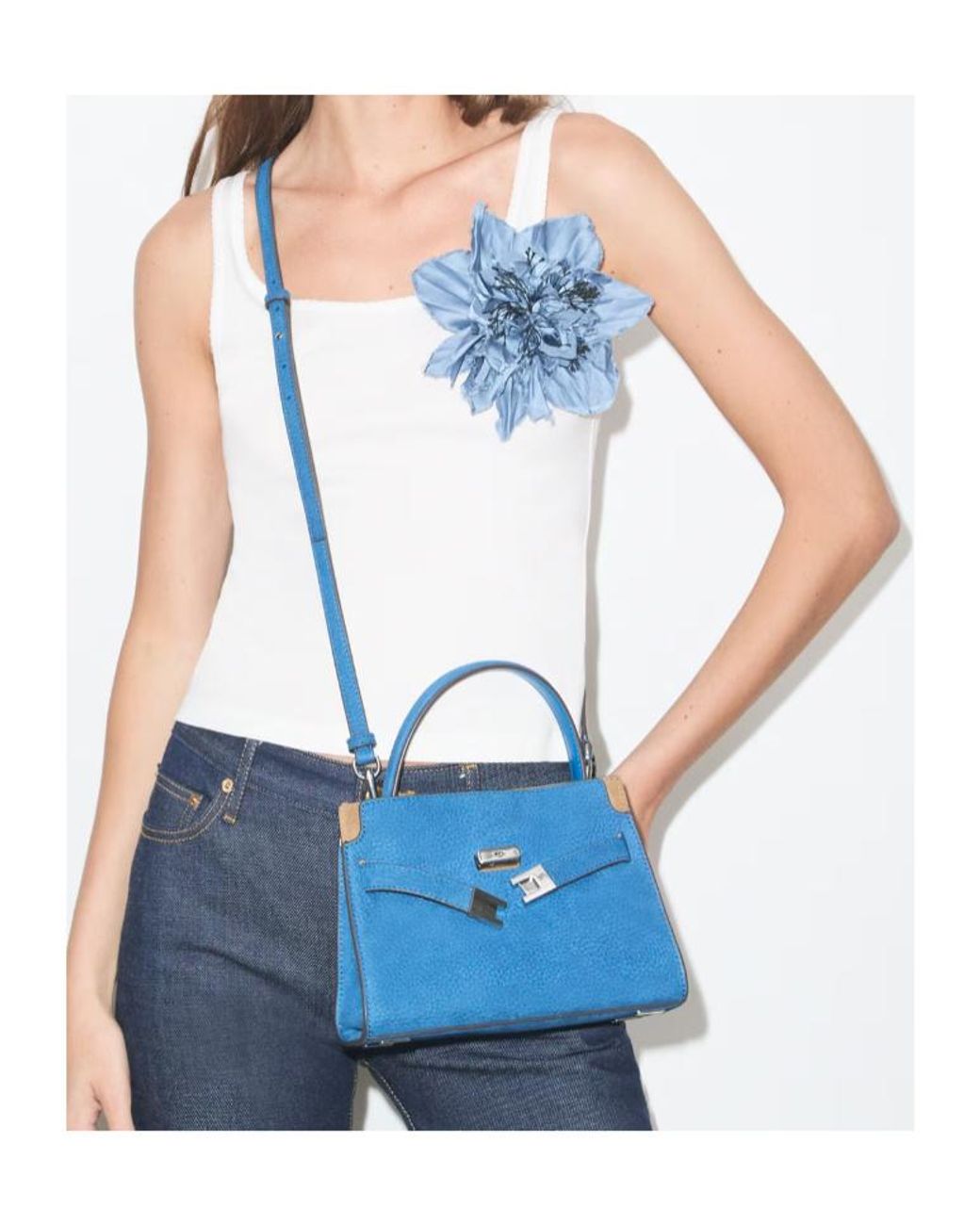 Tory Burch Blue Lee Radziwill Tote Bag