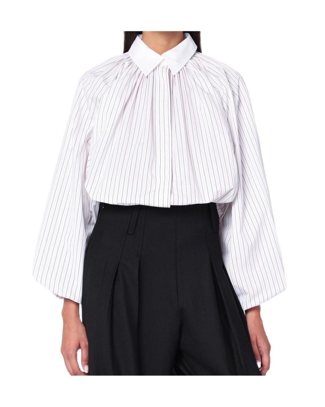 Patou White Gathered Stripe Shirt
