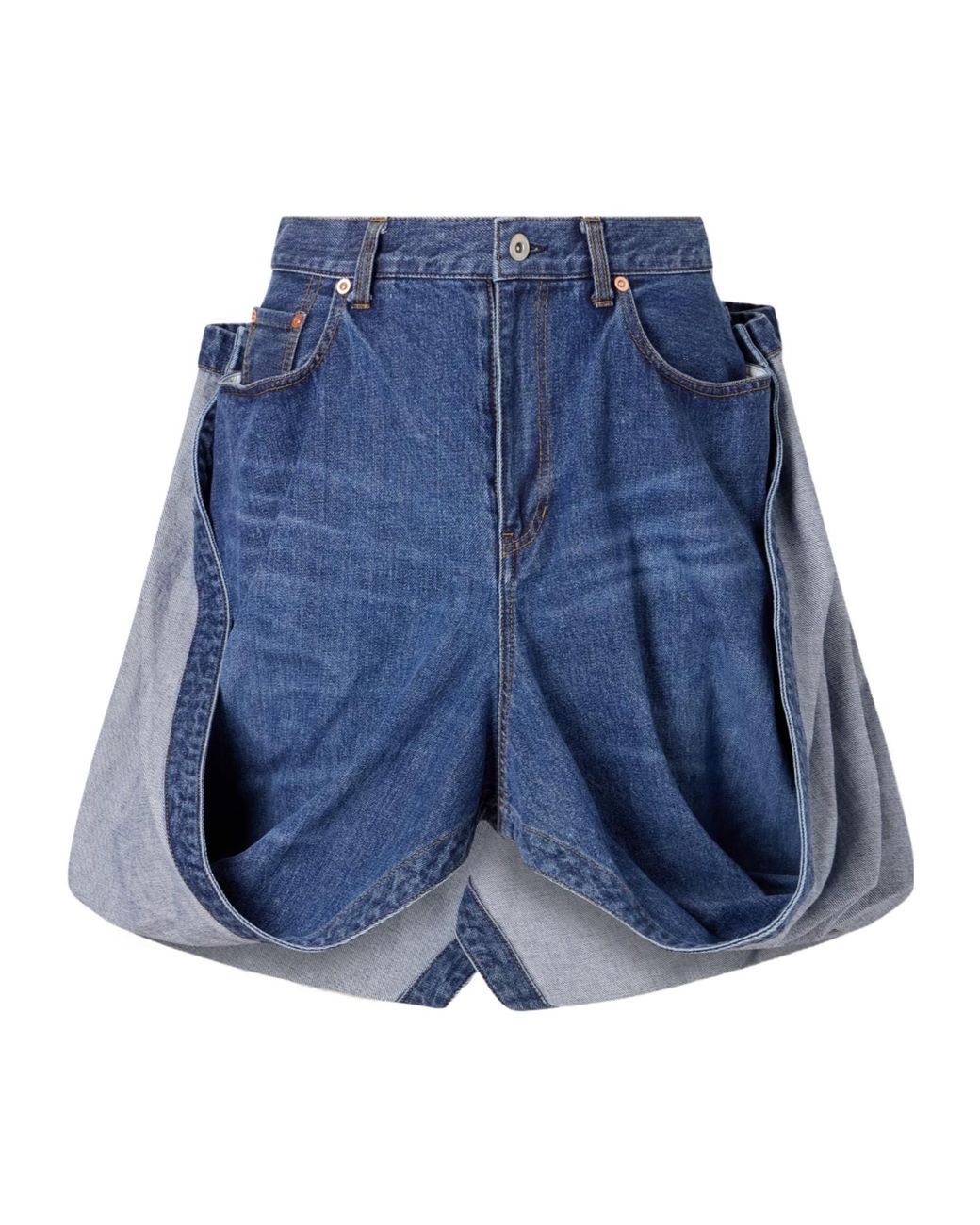 Sacai Blue Folded Denim Skirt