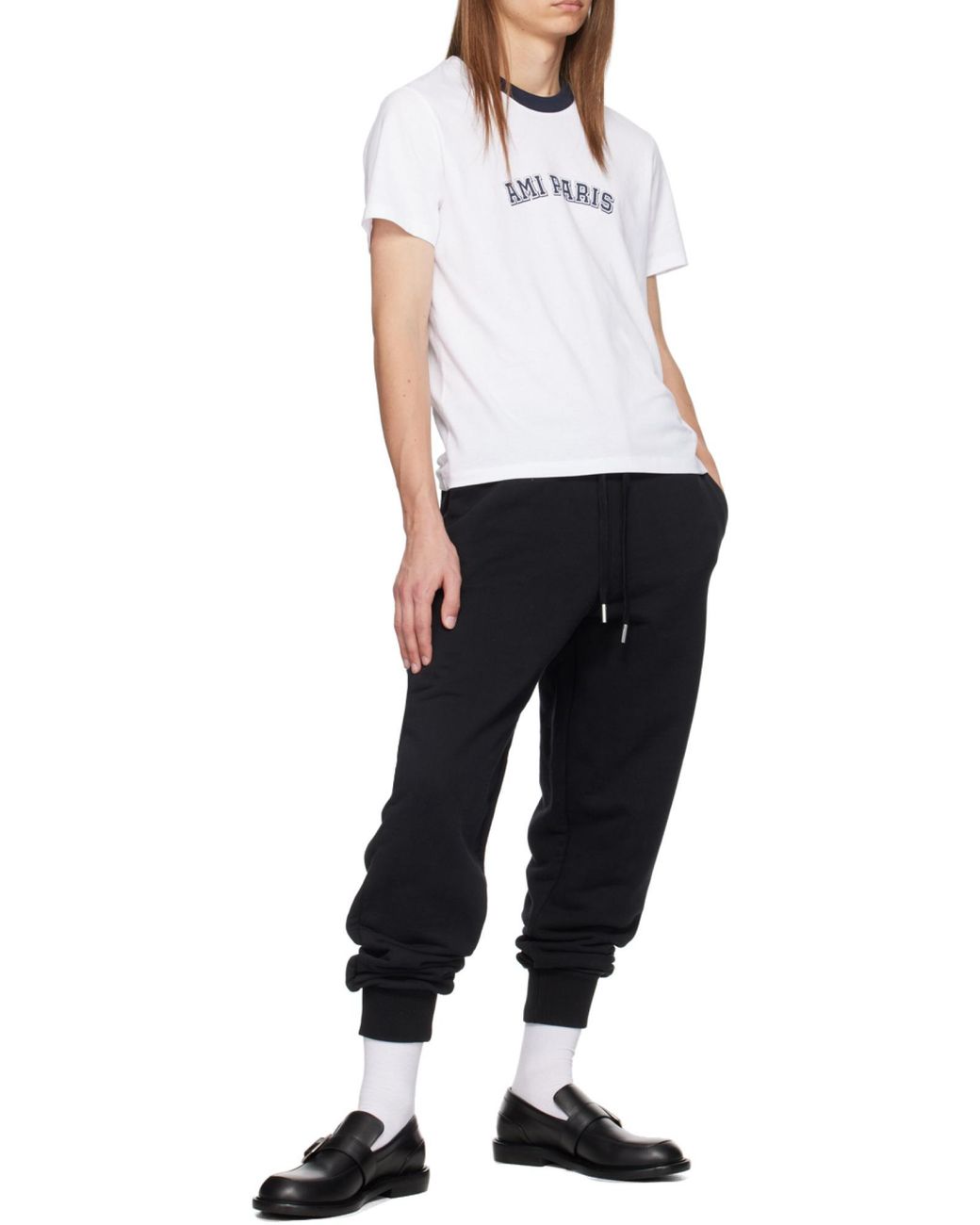 AMI Black Logo Detailed Drawstring Sweatpants for men