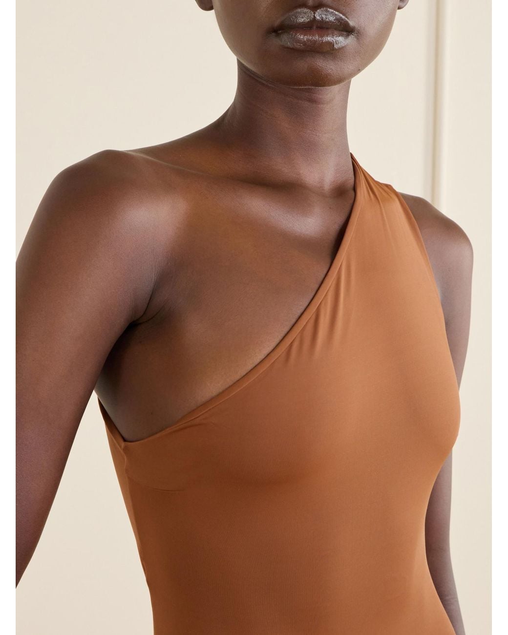 Haight Brown Luisa One-Shoulder Asymmetric Swimsuit