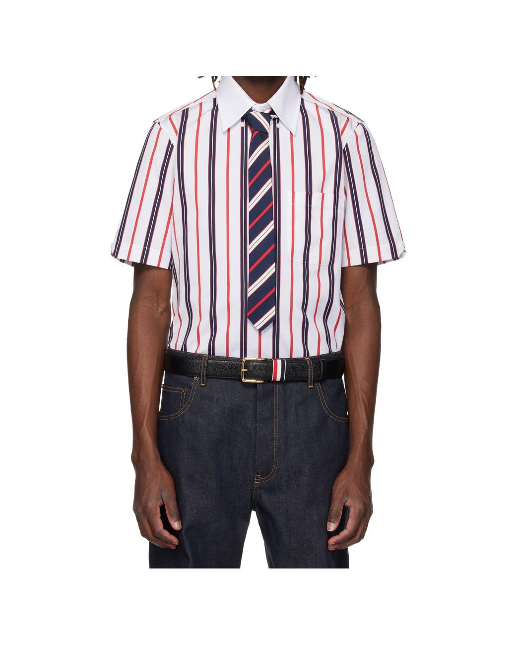 Thom Browne Red Repp Striped Poplin Shirt for men
