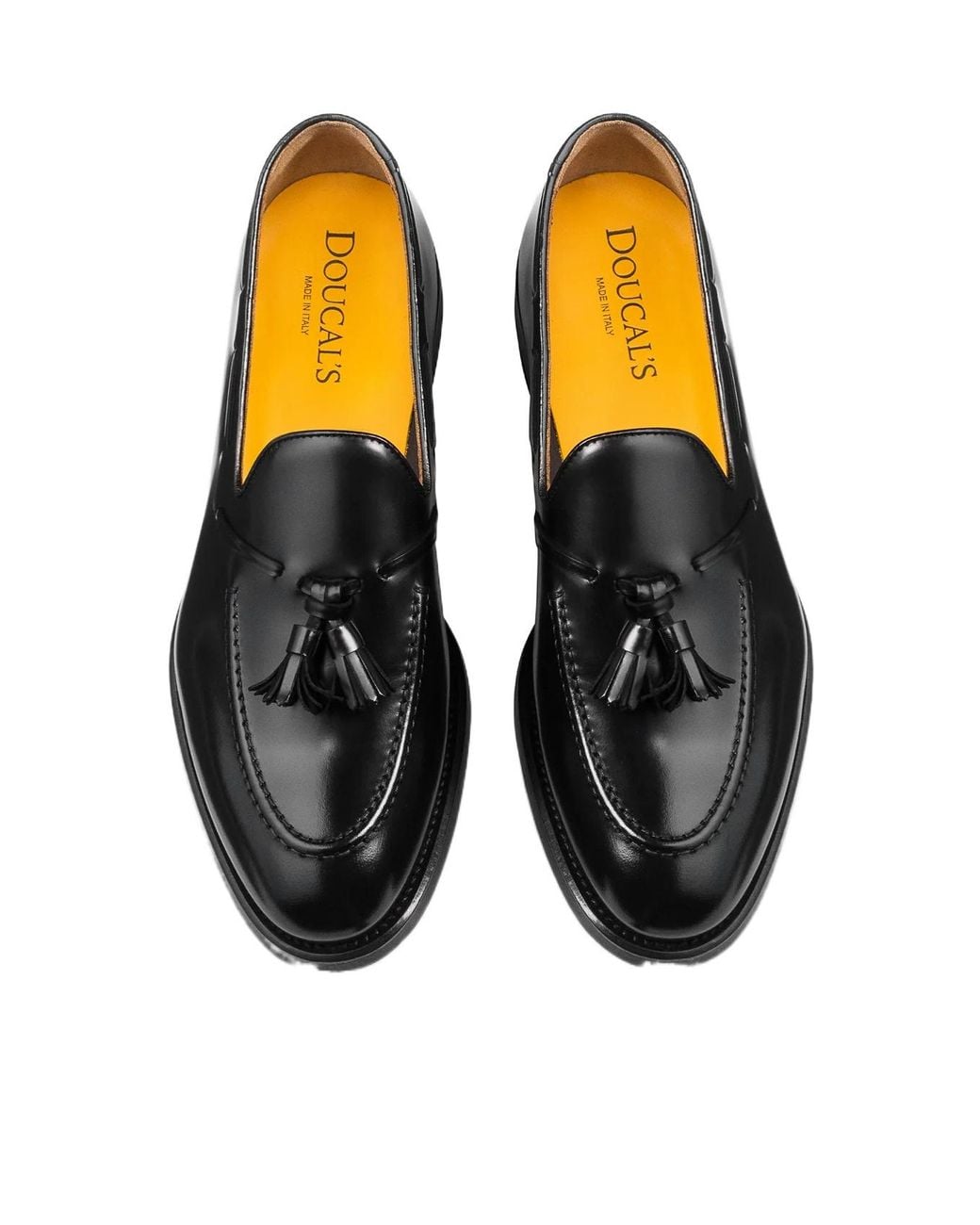 Doucal's Black Almond Toe Tasseled Loafers for men