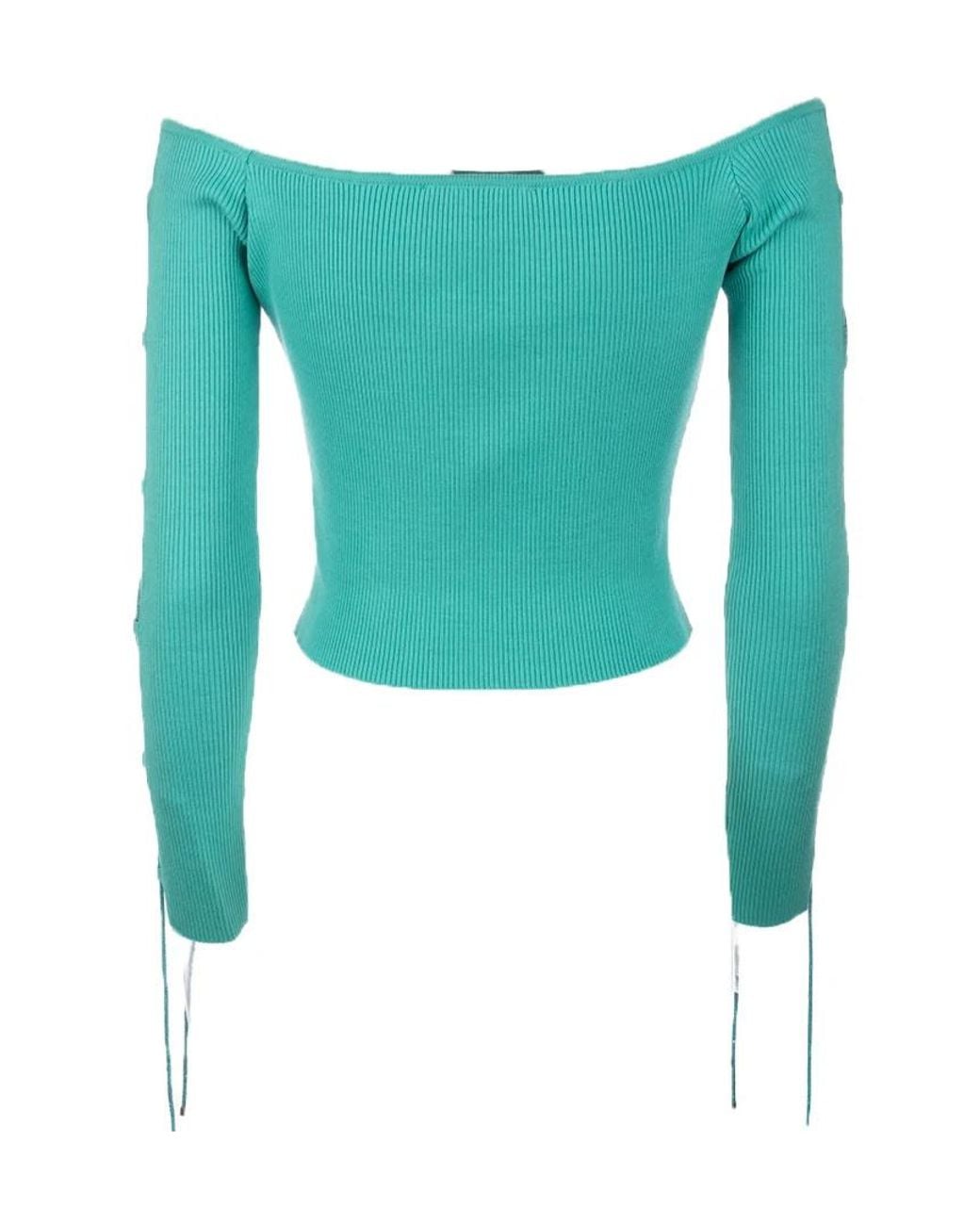 GIUSEPPE DI MORABITO Green Off-Shoulder Lace-Up Top