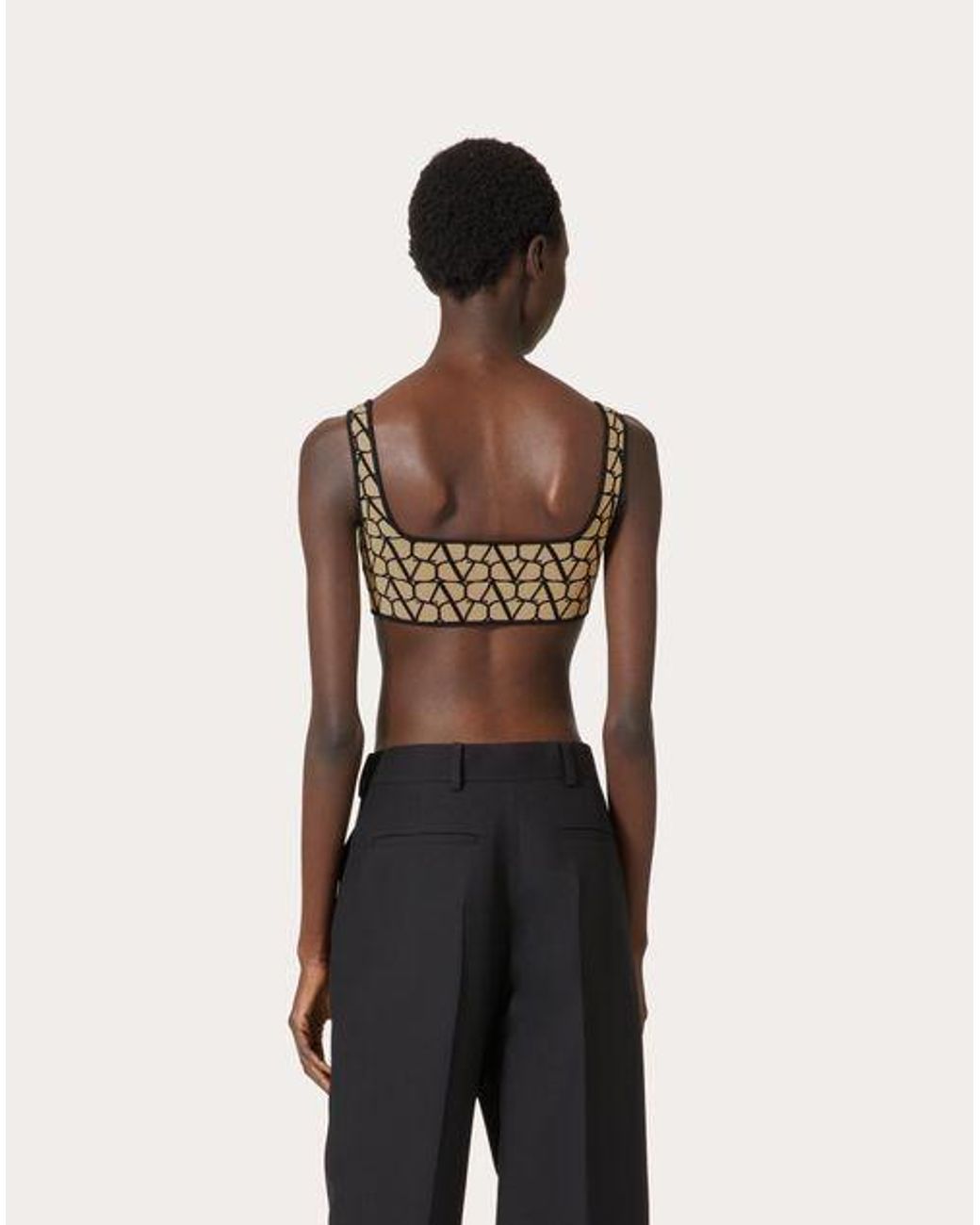 Valentino Brown Vlogo Motif Square-Neck Cropped Top