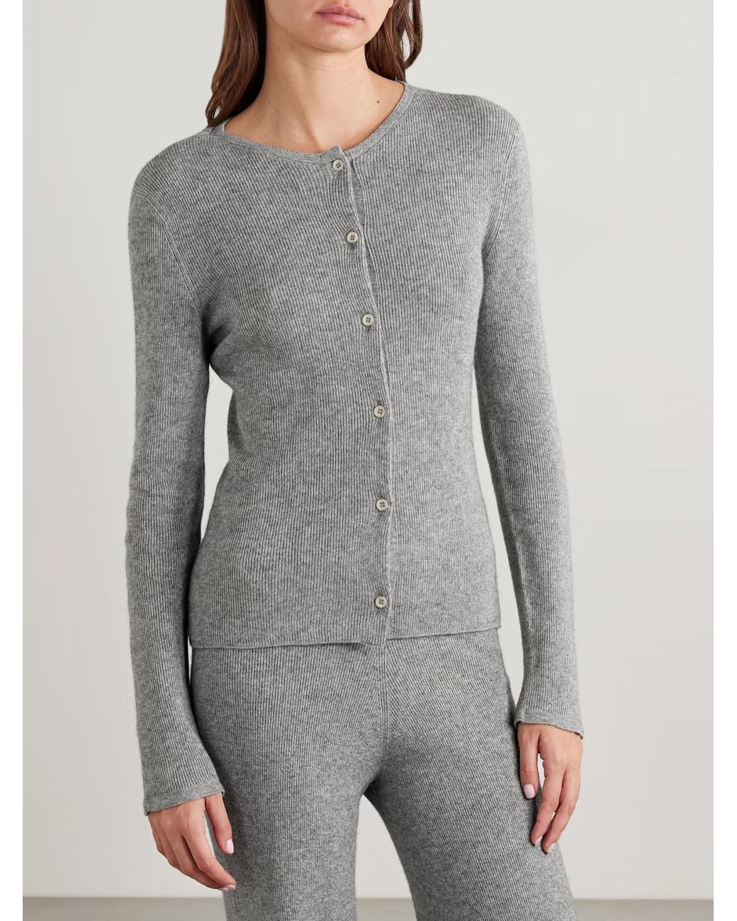 The Elder Statesman Gray Delicash Ribbed Cashmere And Silk Blend Cardigan