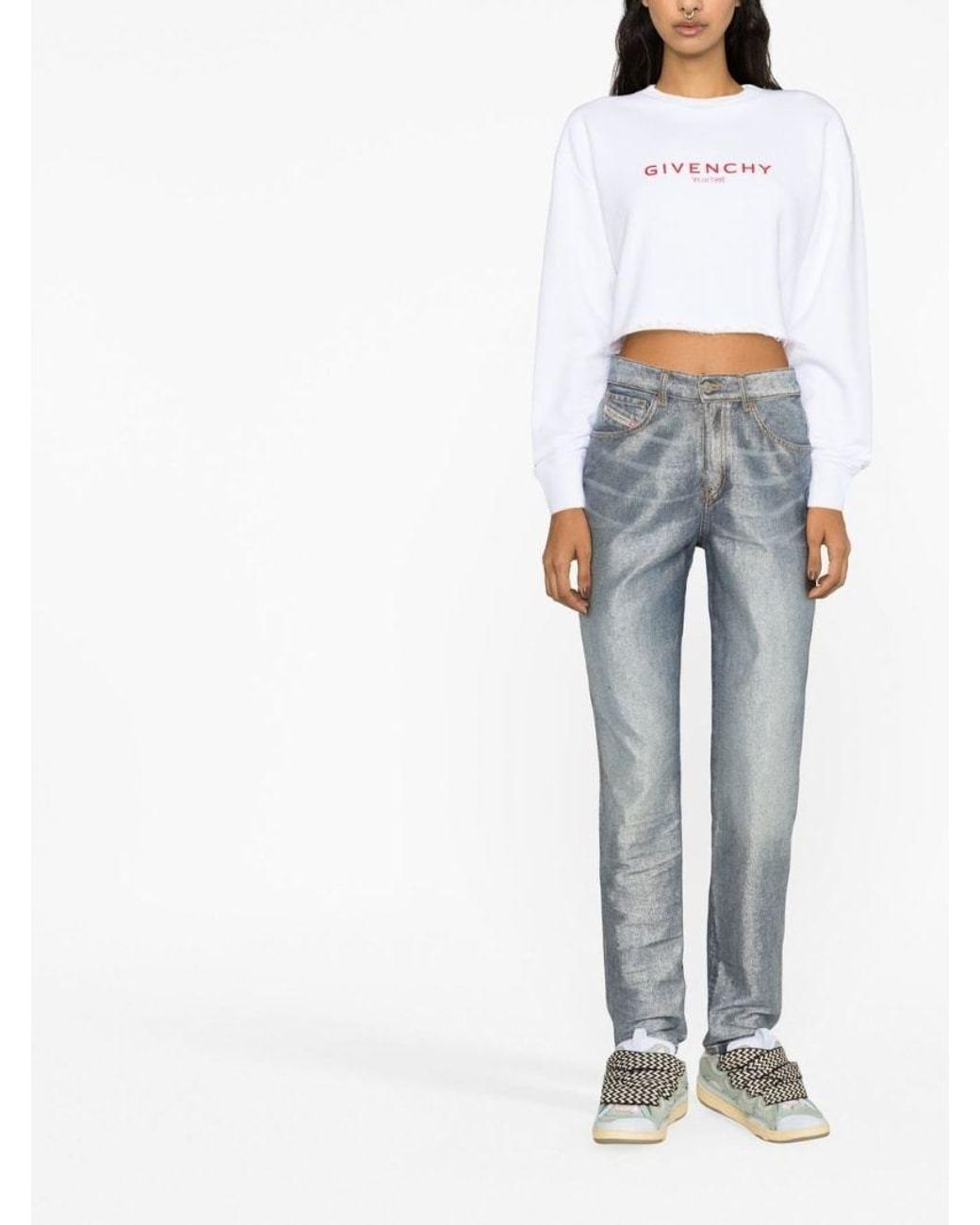 Givenchy White Logo Printed Cropped Sweatshirt