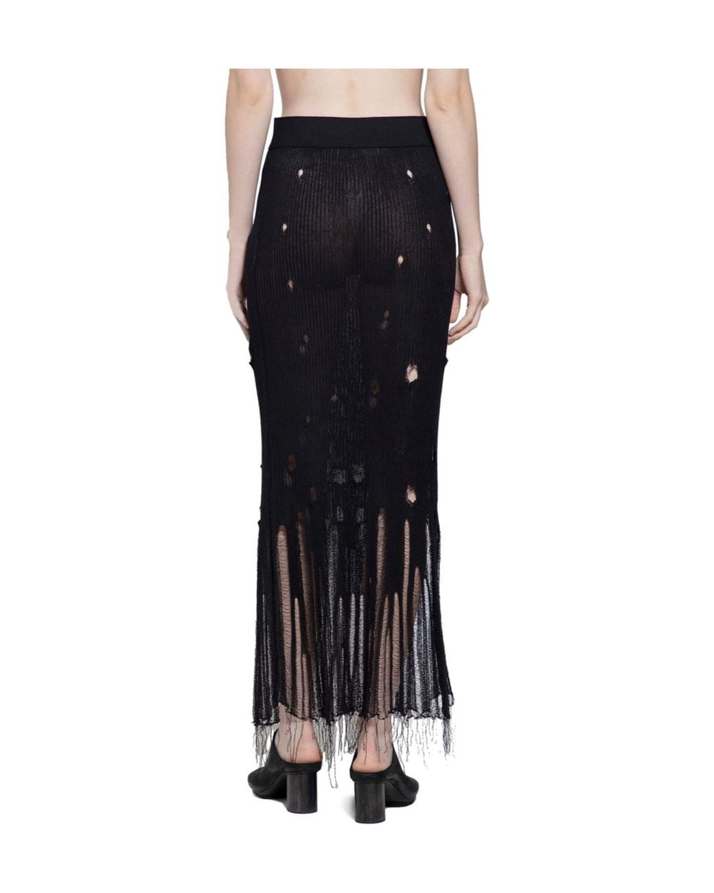 Uma Wang Black Pierced Ribbed Skirt
