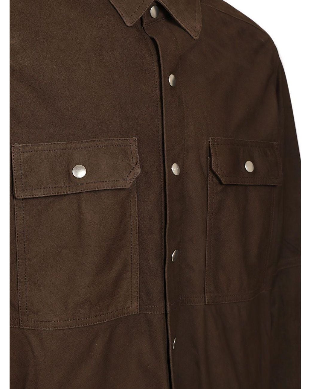 Rick Owens Brown Long Sleeved Leather Shirt for men