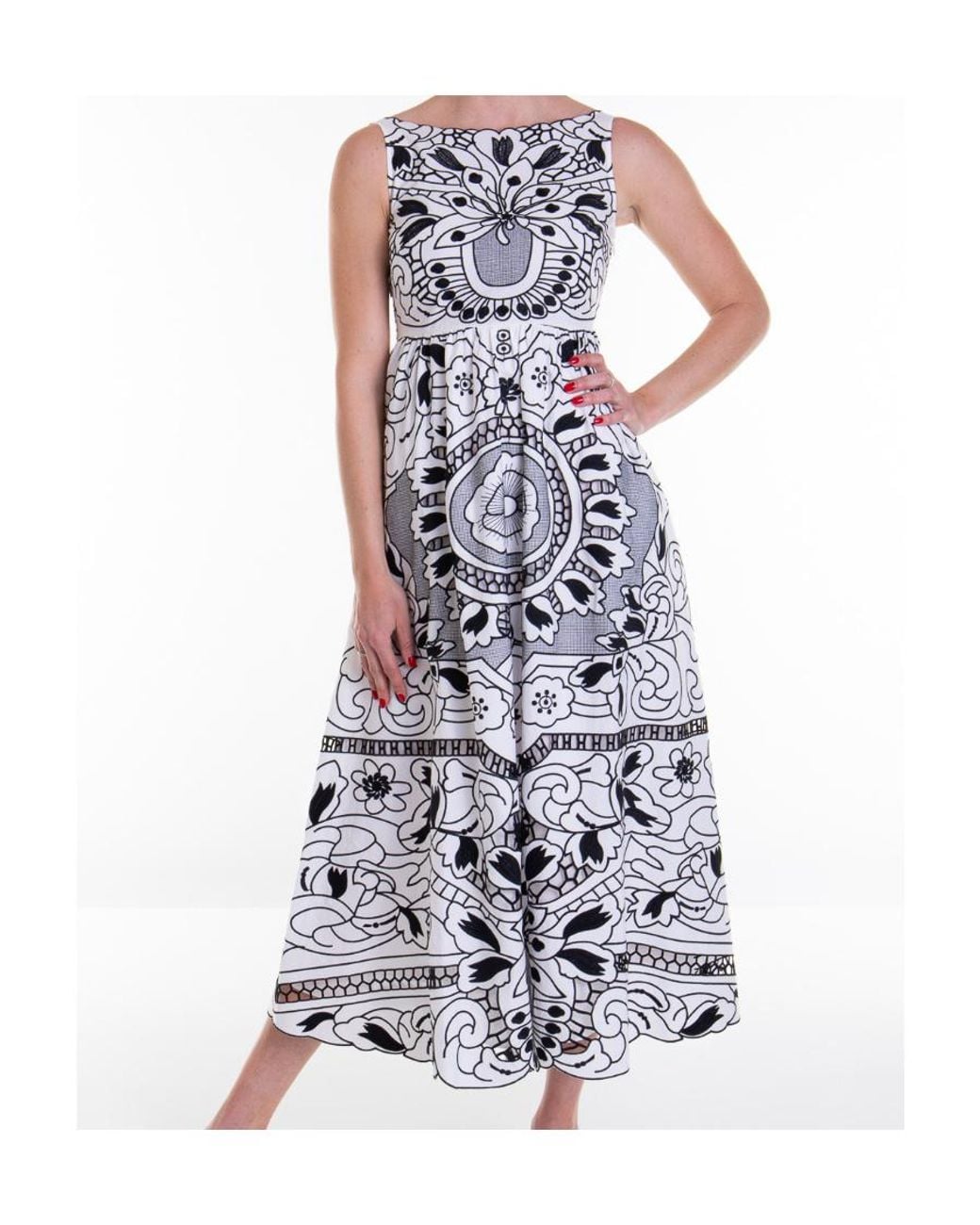 RED Valentino White Floral-Printed V-Back Midi Dress